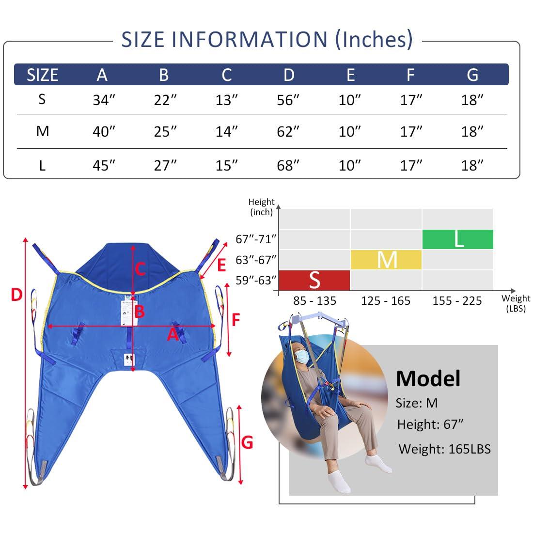 EZ Assistive EZ Assistive Patient Lift Universal Padded Sling with Head Support, Hoyer Lift U-Sling for Patient Transfer and Reposition Home Use, 500lbs (Blue, Small)