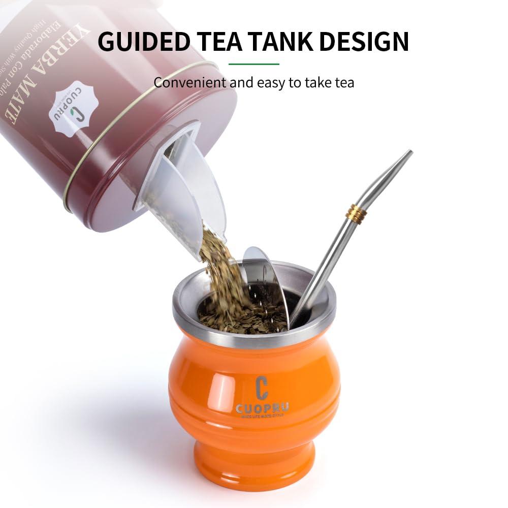 Cuopru Yerba Mate, CUOPRU Suave Argentinian Mate Tea, Low Tea Powder, Original Leaves with Stems, Include Portable Storage Tea Caddy(N.W.247g)