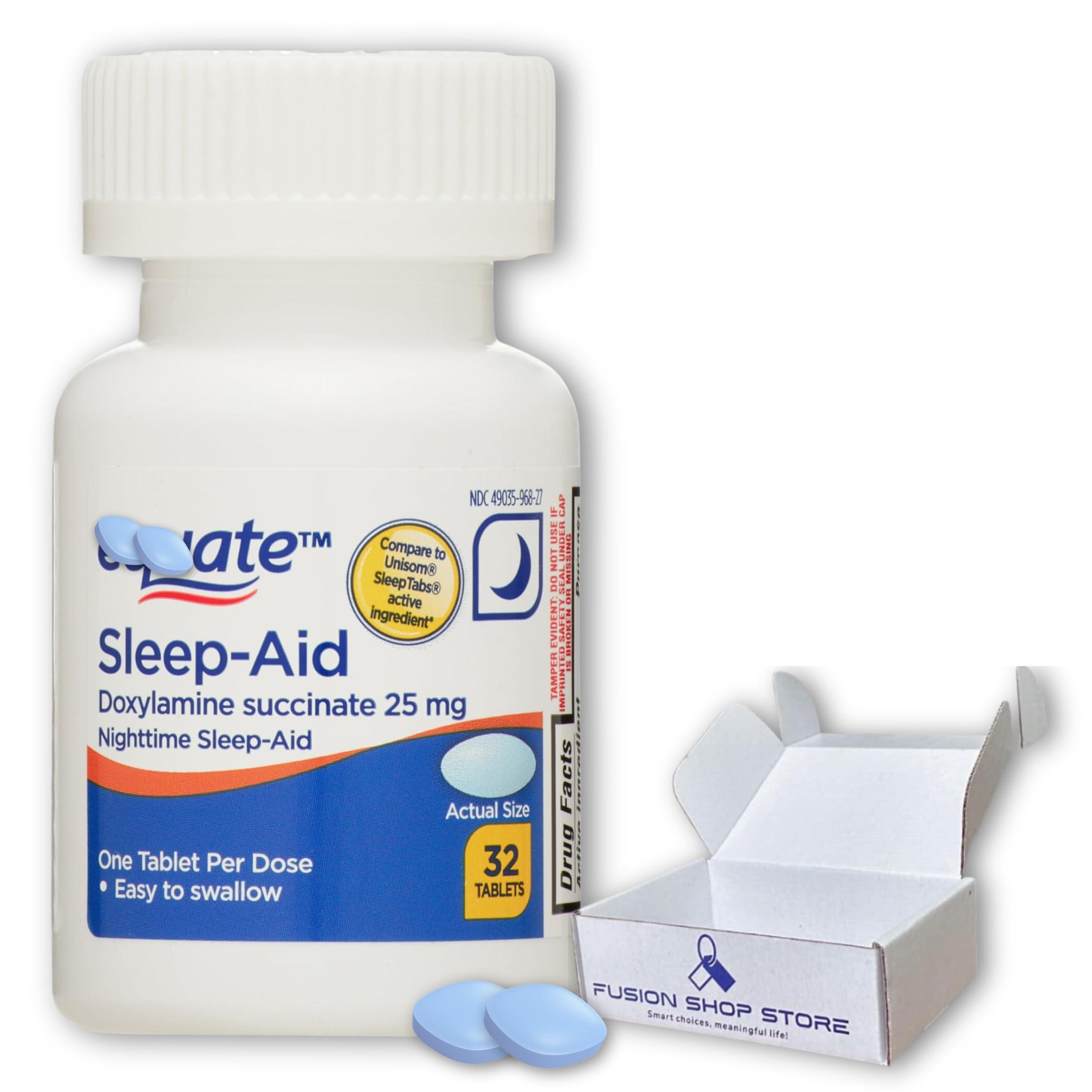 FUSION SHOP STORE Smart choices, meaningful life! Doxylamine Succinate- Tablets Nighttime 32 Count Equate Sleep Aid 25mg (Pack of 1), Boxed by Fusion Shop Store