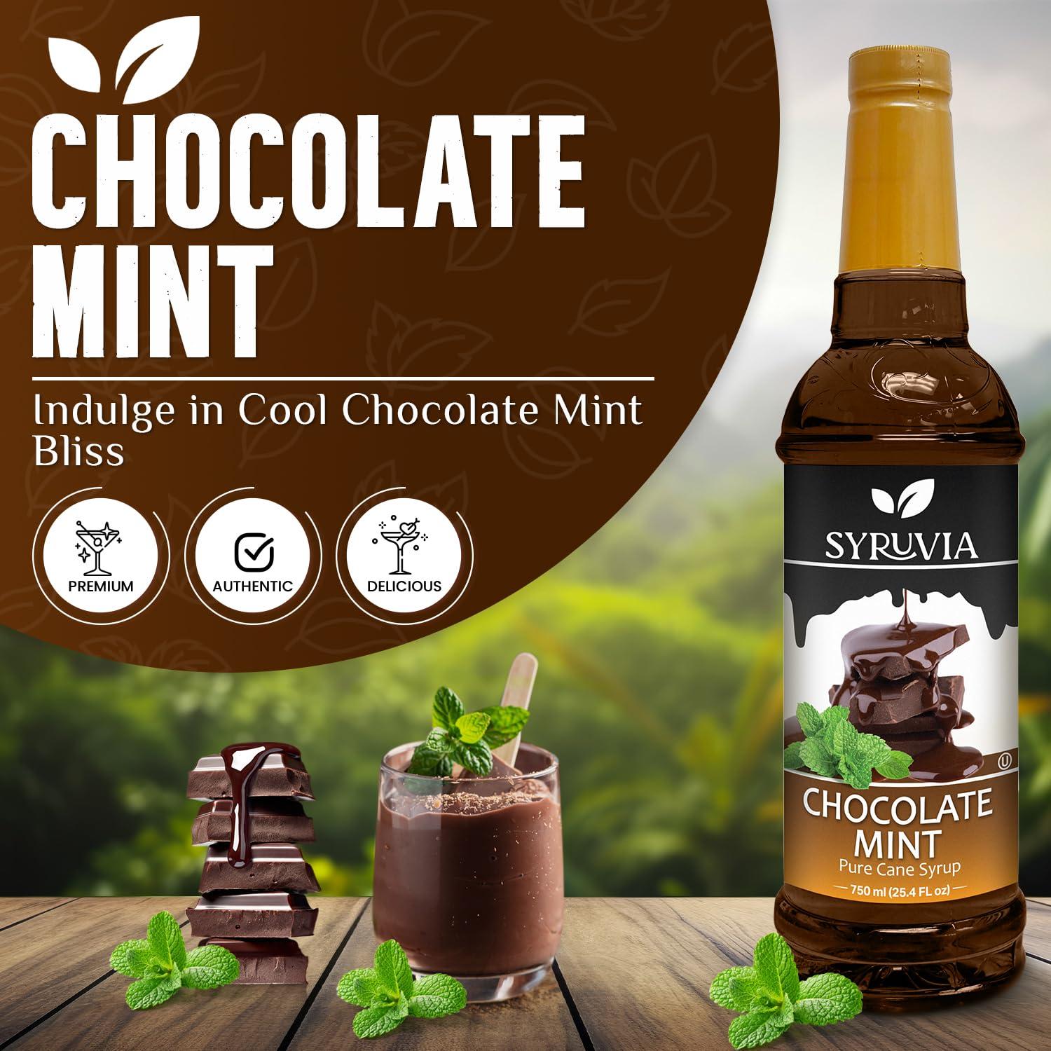 SYRUVIA Syruvia Chocolate Mint Coffee Syrup - 25.4 fl oz Premium Coffee Flavoring Syrup - Kosher Coffee Syrups, Gluten Free, No Coloring, Perfect for Drinks, Soda, Shakes, Desserts, and More.