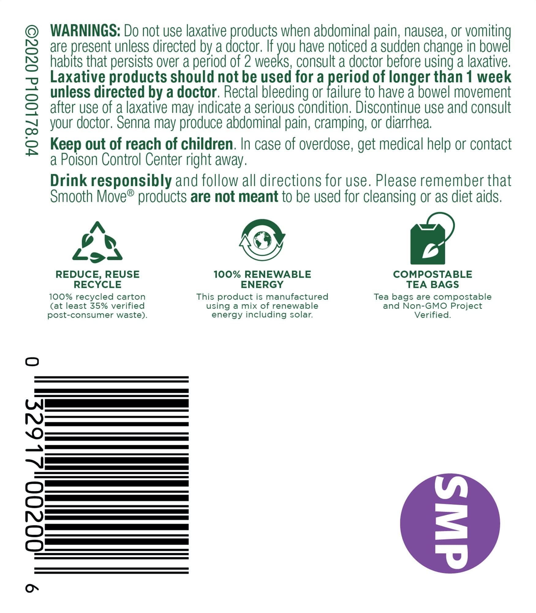 Traditional Medicinals Traditional Medicinals Organic Smooth Move Senna Peppermint Herbal Tea, Relieves Occasional Constipation, (Pack of 3) 48 Tea Bags Total