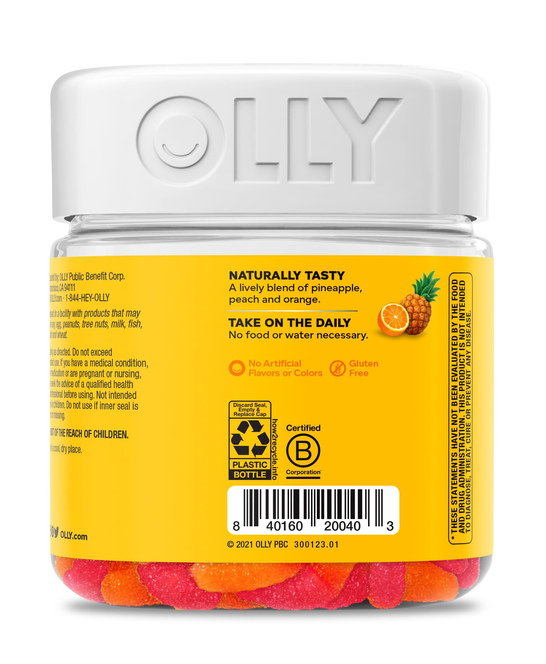 OLLY OLLY Hello Happy Gummy Worms, Mood Balance Support, Vitamin D, Saffron, Adult Chewable Supplement, Tropical Zing - 60 Count