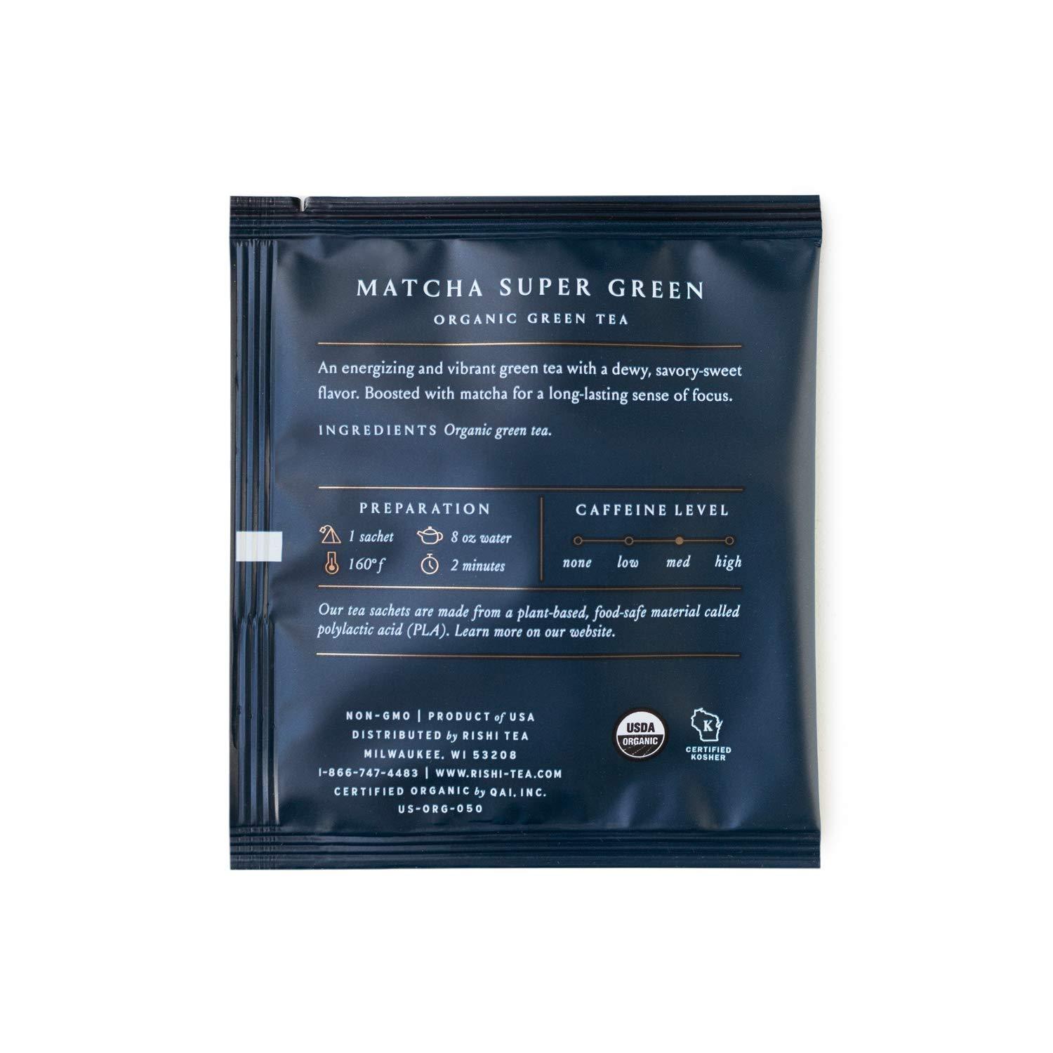 Rishi Tea Rishi Tea Matcha Super Green & Jade Cloud Tea - Organic Sachet Tea Bags, Certified Kosher Tea Bundle - 50 Count (Pack of 2)