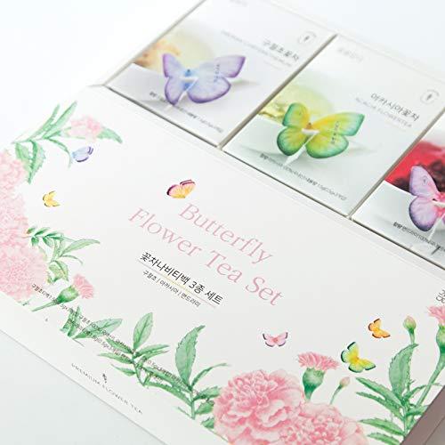 KKOKDAM KKOKDAM Korean Tea Gift Set 3 Flavor Pink Tea Variety Pack with Butterfly Tea Bags Unique Fancy Tea Bag Sampler Elegant Korean Gift Box for Tea Lovers Perfect Tea Gifts