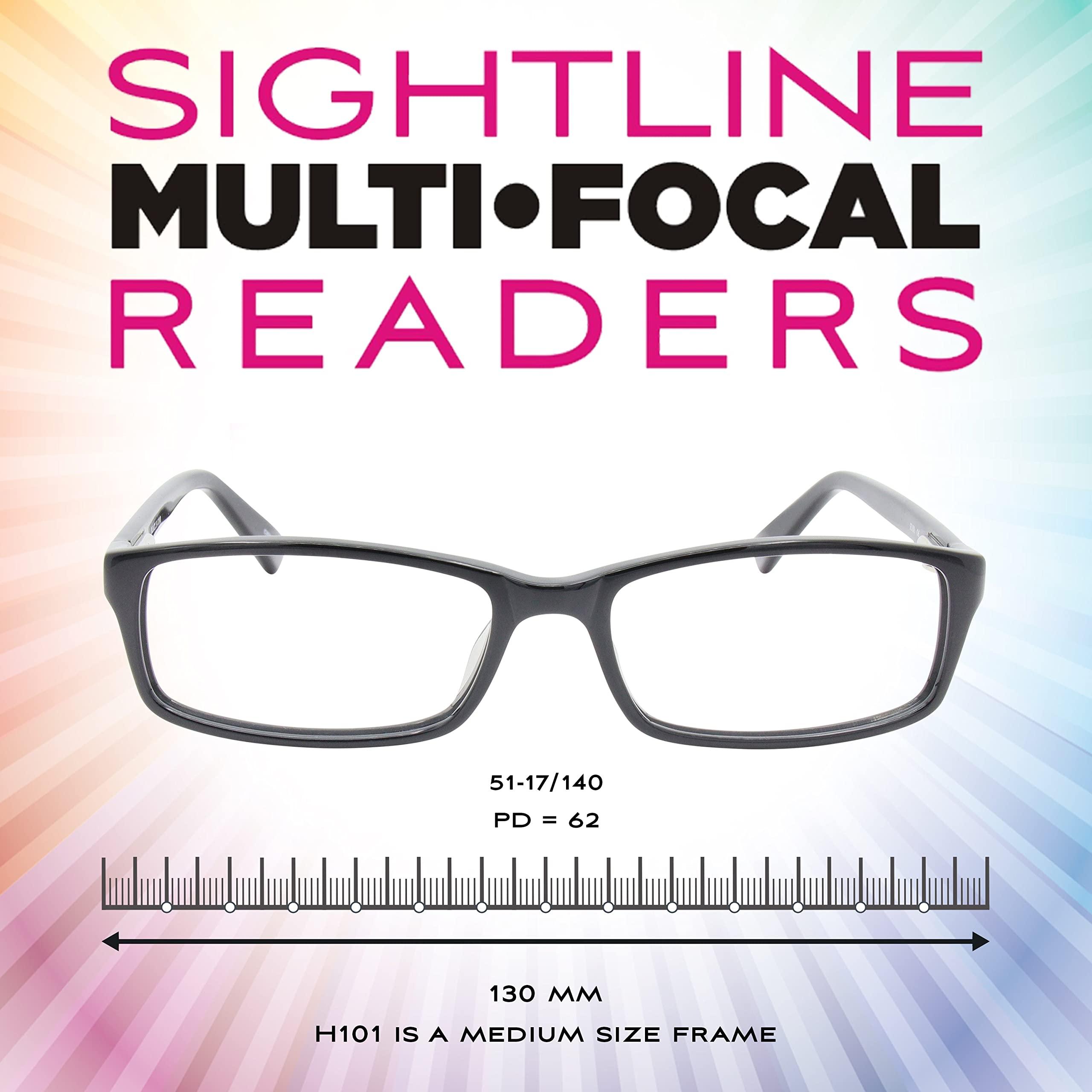 Sightline Sightline Multifocus Progressive Power Readers for Men and Women Glasses Medium Fit Black with Brown 3.00