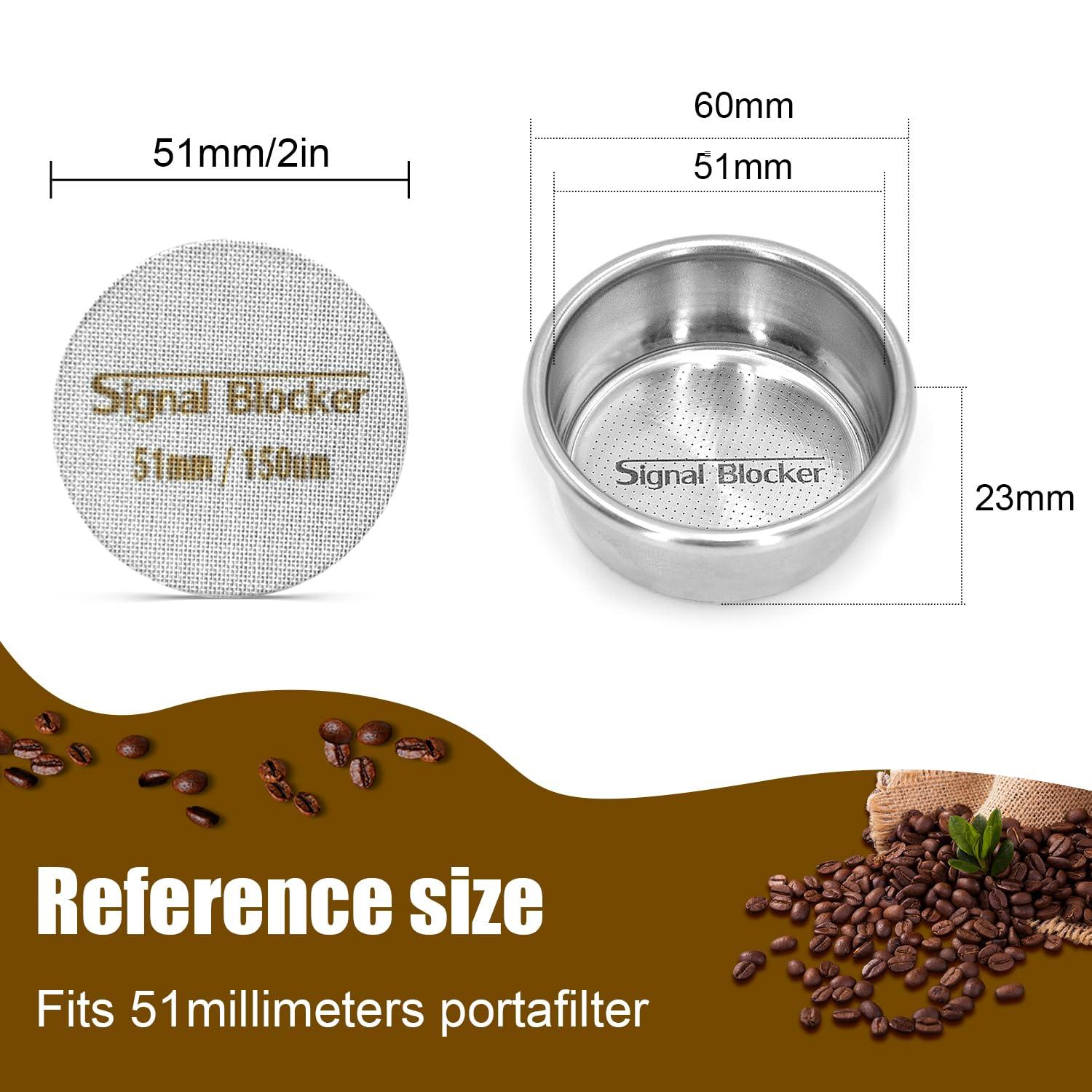 signal blocker 51mm Portafilter Basket Espresso Filter : 2 Cup Coffee Filter Basket Fits Breville and Most 51mm Portafilter - 304 Stainless Steel | Espresso Machine Accessories Bundle Including 51mm Puck Screen