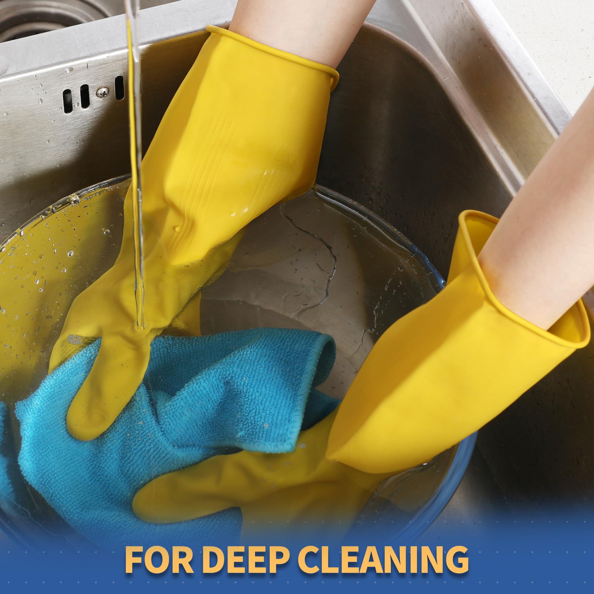 BOOMJOY BOOMJOY Rubber Cleaning Gloves, Heavy Duty Dishwashing Gloves, Reusable Medium Gloves for Kitchen, Bathroom, Gardening, Working, Pet Care - Yellow, 3 Pairs, Size M