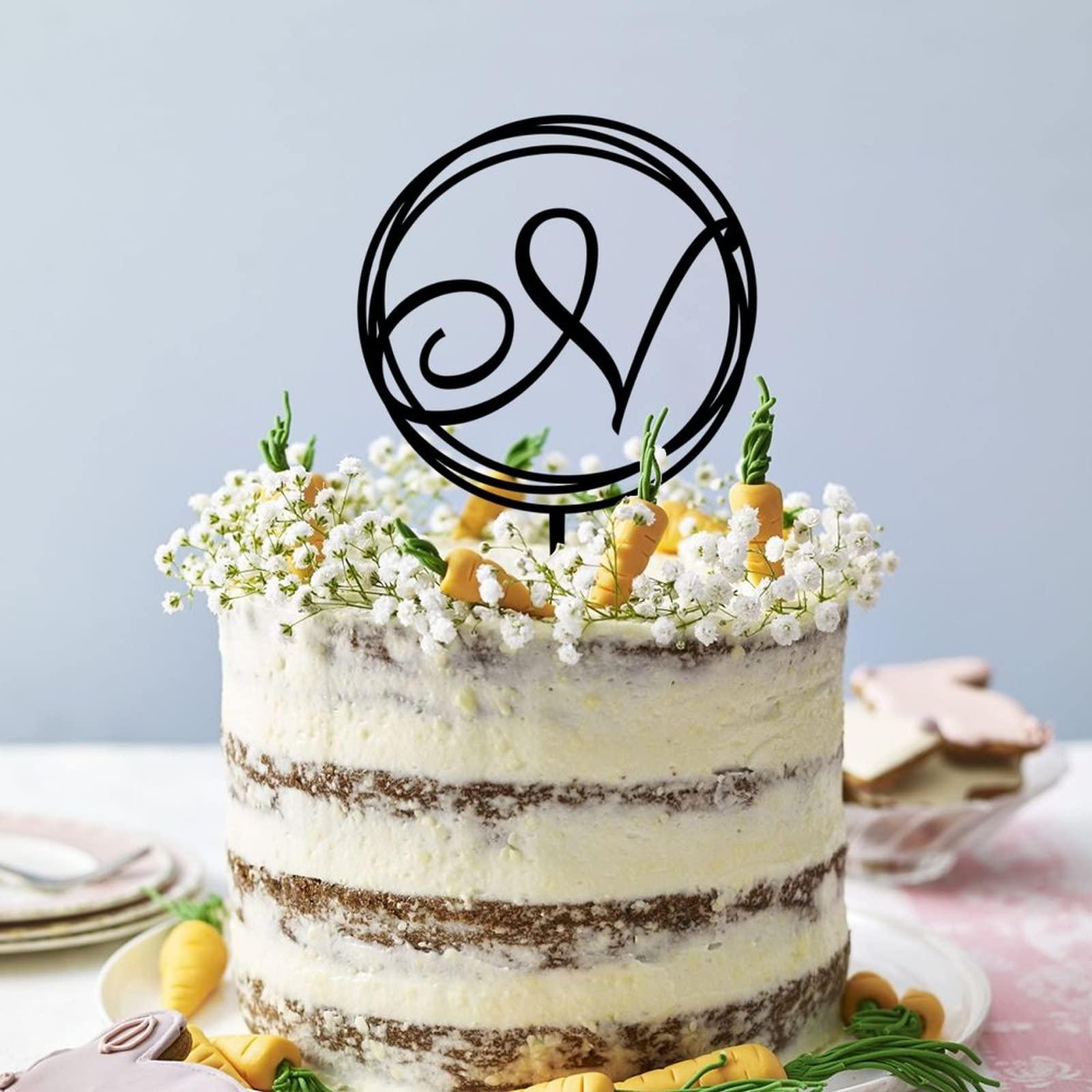 buythrow Black Wedding Cake Toppers Initials N,Personalized Monogram Cake Topper,Wedding Decor, for Engagement Birthday Bridal Shower Wedding Party Decorations