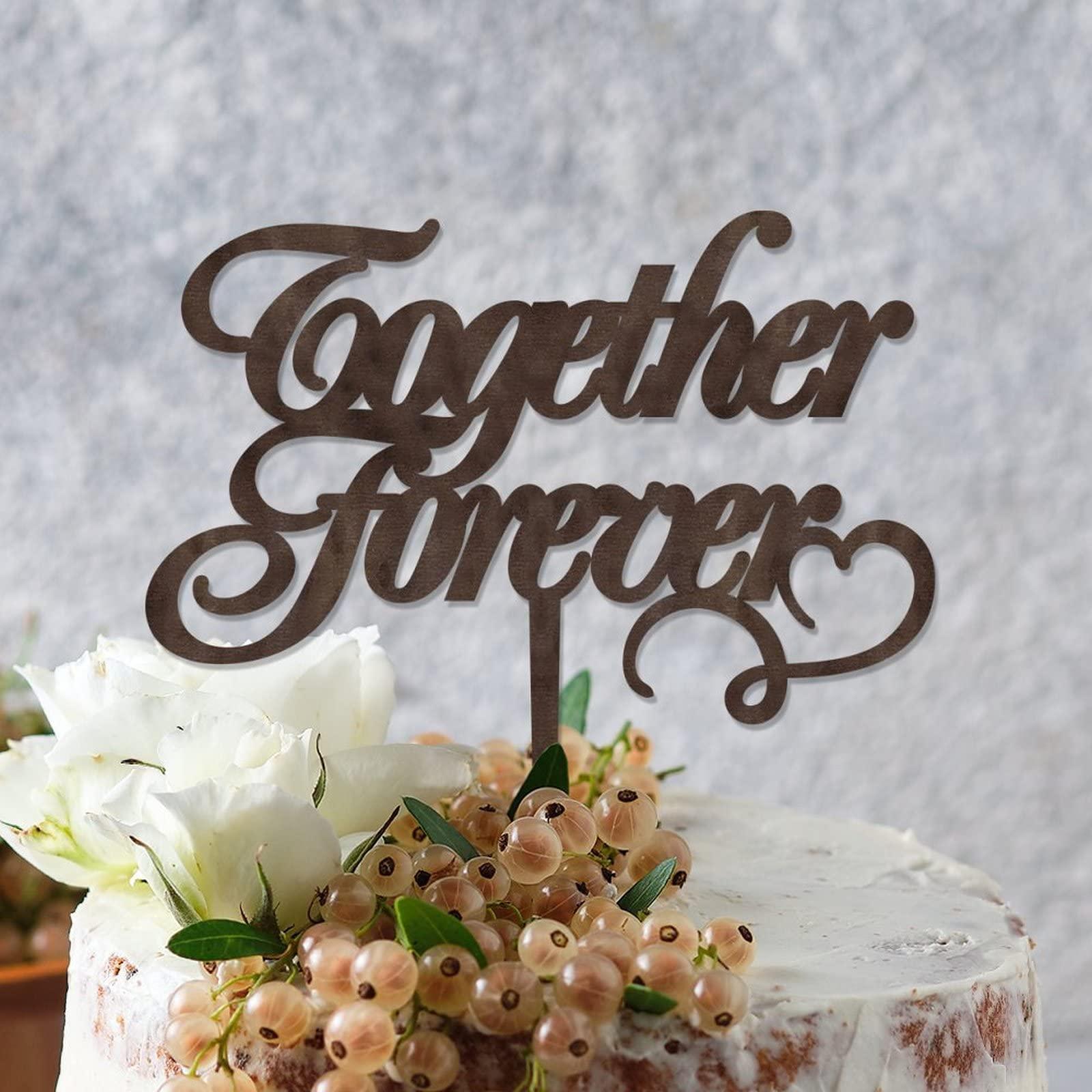 YJHLBHDIAN Together Forever Cake Toppers Anniversary Cake Toppers Mr & Mrs Wedding Cake Topper Married Cake Topper Rustic Wedding Gift Custom Last Name Cake Decorations Wood Brown Cake Topper