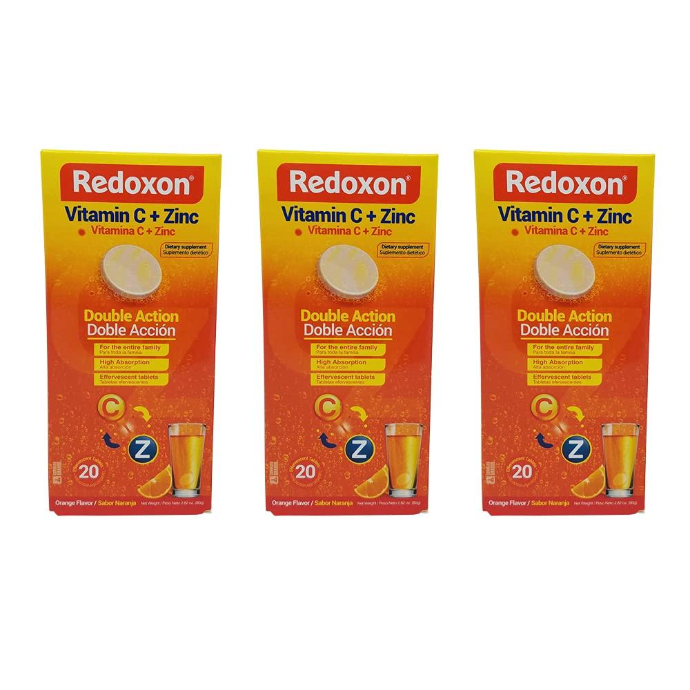 Redoxon Redoxon Vitamin C Tablets | Orange Flavor, Effervescent Double Action Supplement of Vitamin C and Zinc for Immune System Support, Healthier Lifestyle, and More Energy; 3-Pack of 20 Tablets
