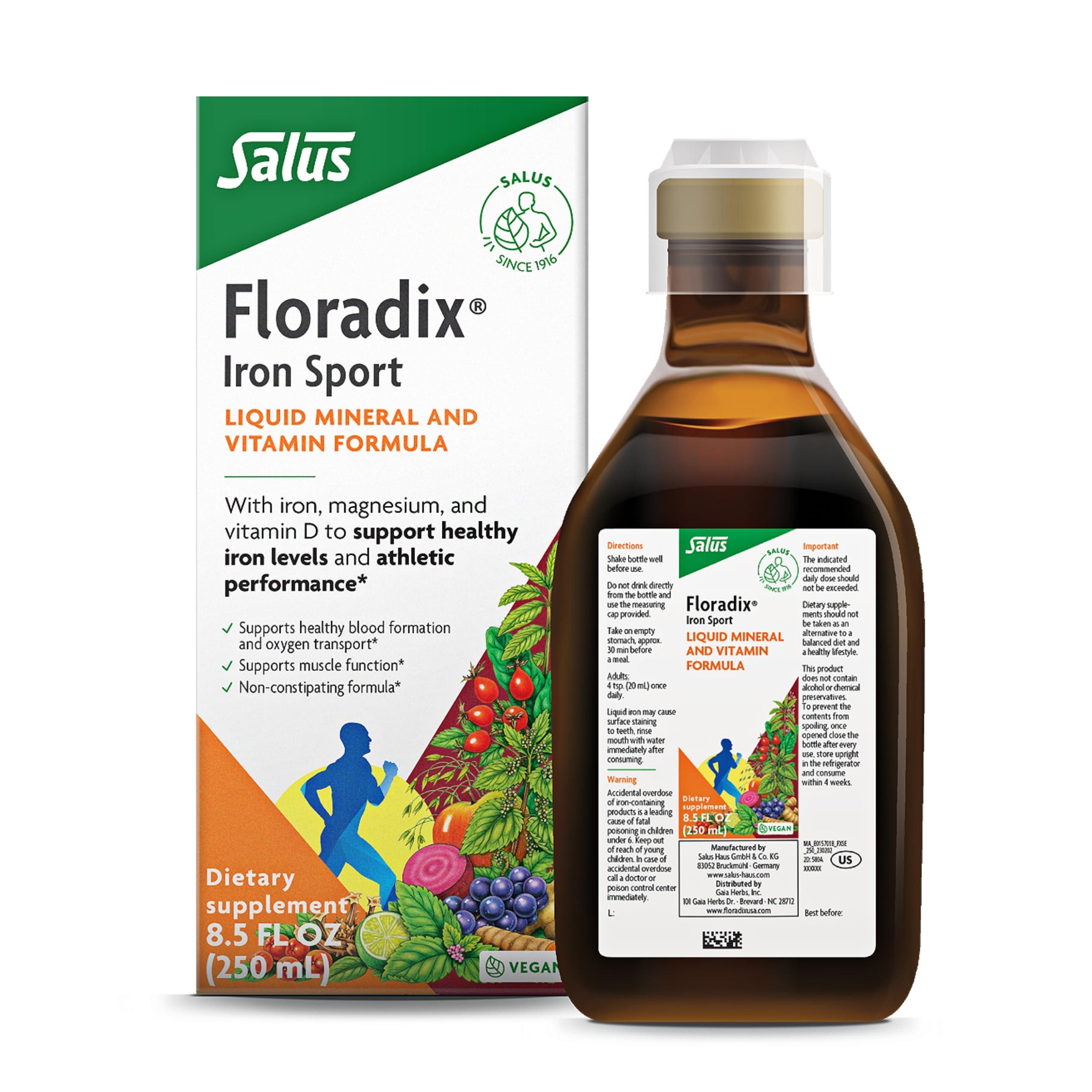 Floradix Floradix Iron Sport Liquid Mineral & Vitamin Formula - Daily Vitamin for Nutritional & Energy Support - Sports Nutrition with Gentle Iron, B Vitamins & More - Vegan & Non-GMO - 8.5 fl oz