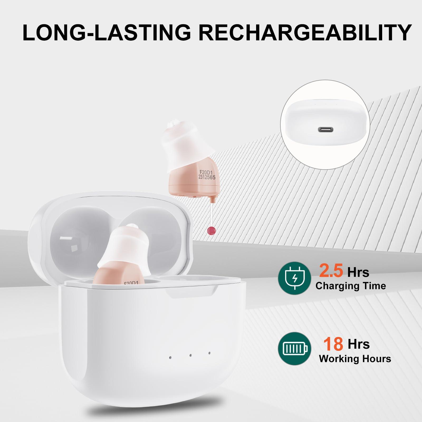 Mirasing Invisible Hearing Aids, Mirasing CIC Digital Rechargeable Hearing Aids for Seniors & Adults with Noise Cancelling,Portable For Adults Small and Tiny (Beige)