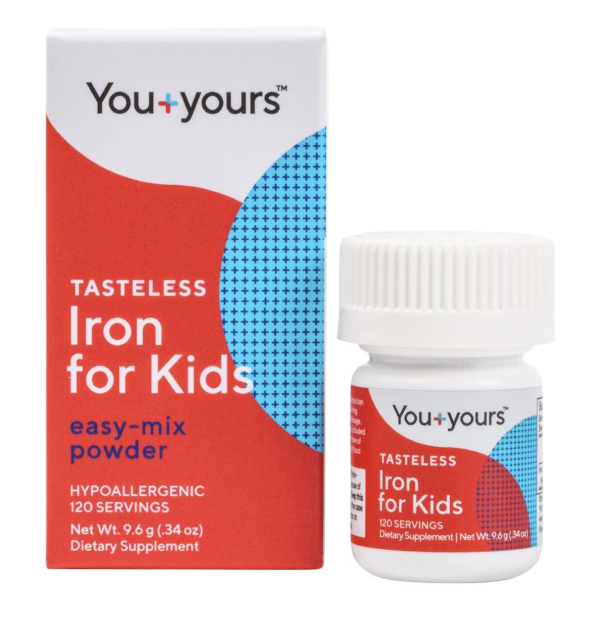 You+yours Tasteless Iron for Kids + Toddlers- 4-Month Supply- No Sweeteners, Flavors or Preservatives. Add to Beverages or Food. Pure, Flavorless Children\'s Iron Supplement.