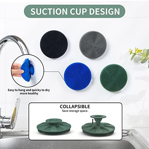 BEAUTAIL Silicone Sponge, BEAUTAIL Non-Scratch Scrub Sponges, for Washing Dishes and Cleaning Kitchen, Long Lasting and Reusable Dishwashing Scrubber, Suction Up Hang Designed, 2 Pack, Black+Olive Green