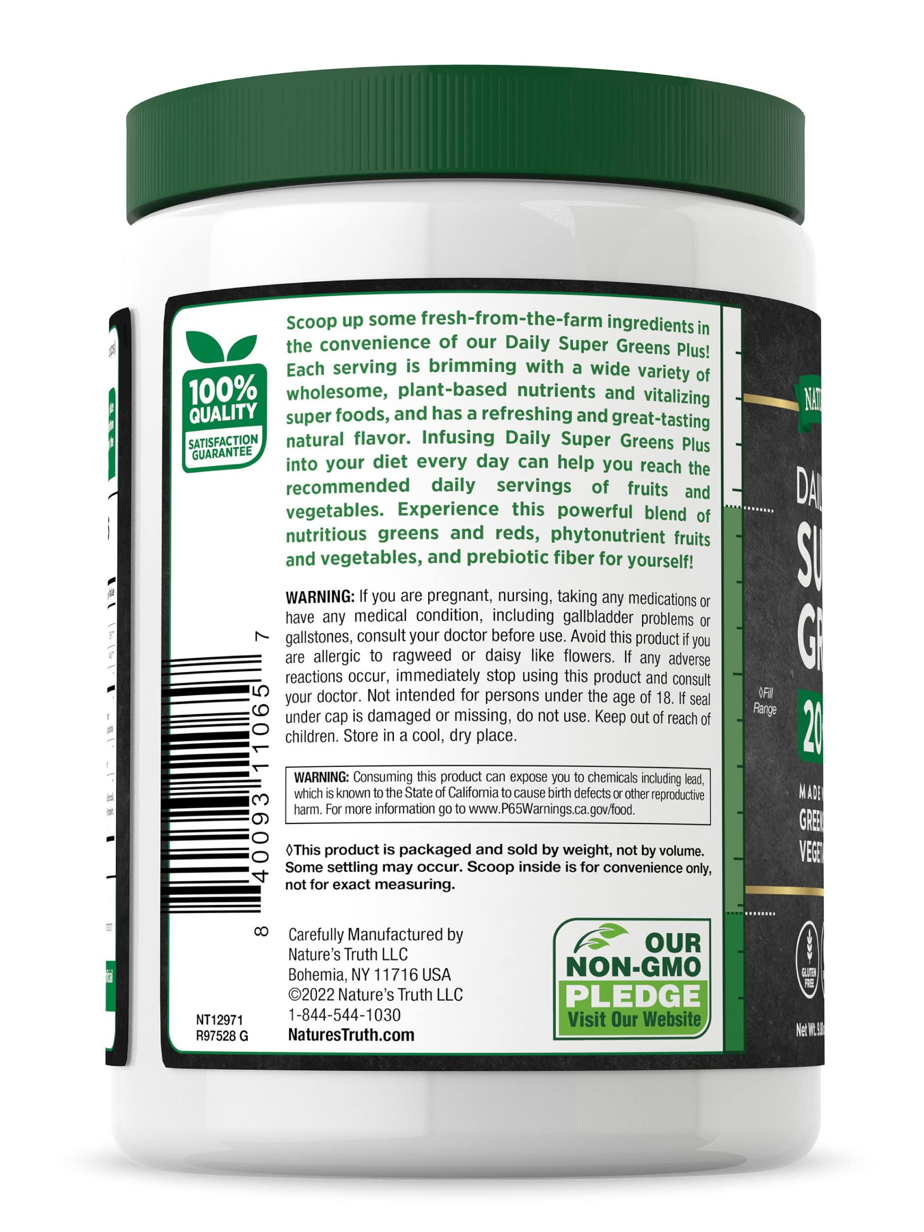 Nature's Truth Nature\'s Truth Super Greens Powder Supplement | Fruit & Vegetables Superfood Blend | Vegan, Non-GMO & Gluten Free Juice & Smoothie Mix | 9.88 oz