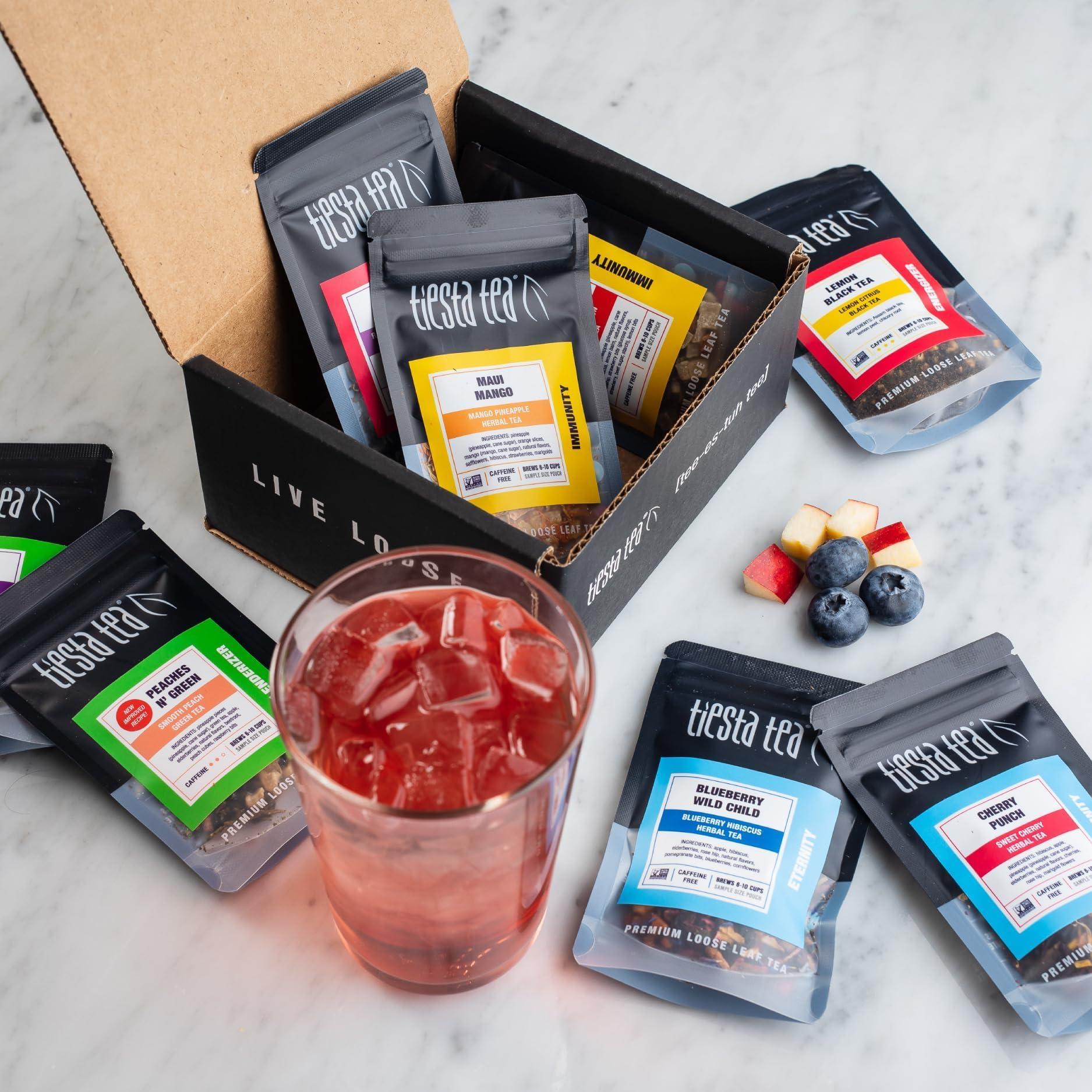 Tiesta Tea Tiesta Tea - Iced Tea Loose Leaf Sampler Dry Flight Set - High to No Caffeine Tea - Makes Cold Brew Iced Tea - Assorted Tea Sets with Herbal, Black, Fruit Teas & More - 8 Resealable Sample Pouches