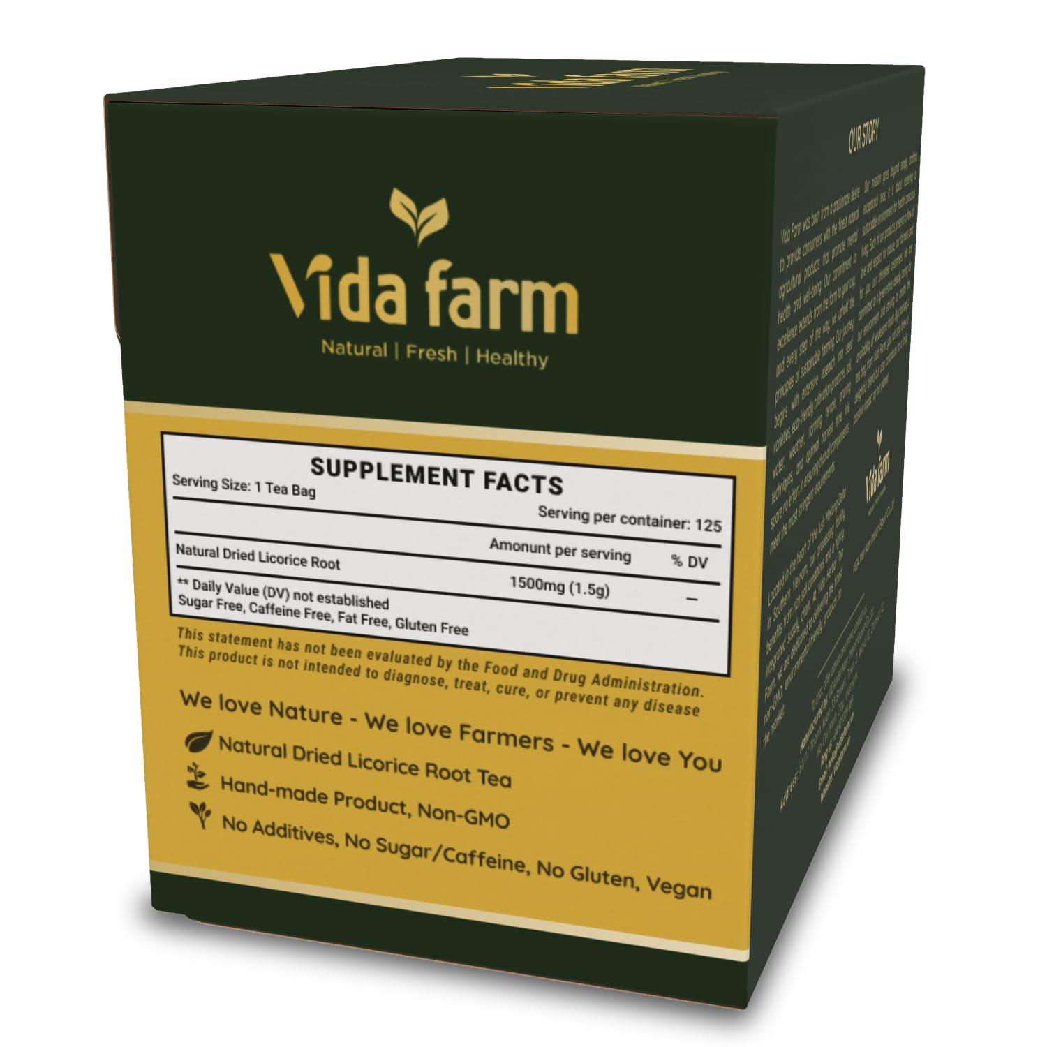 VIDA FARM VIDA FARM 125 Licorice Root Tea Bags, 100% Natural Licorice Tea Bags, Natural Sweet Dried Licorice Herbal Tea Bags, Licorice Root Tea, No Sugar, No Caffeine, Vegan