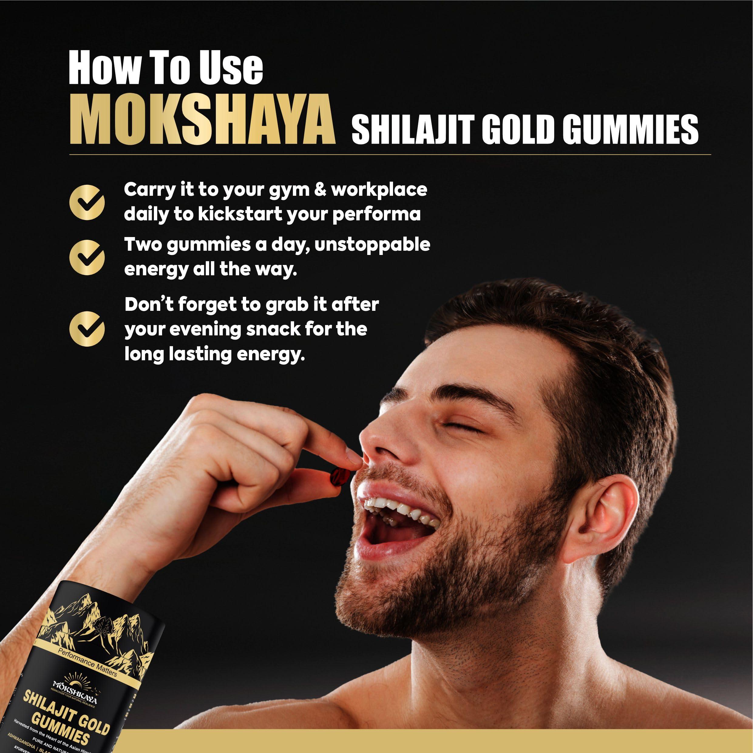 MOKSHKAYA MOKSHKAYA Pure Himalayan Shilajit Gold Gummies I Lab Tested I No Added Sugar I Ashwagandha, Gokshura| Fulvic Acid & 85+ Trace Minerals I for Men, Women I 100% Natural I Tamarind Flavour I 60 Gummy
