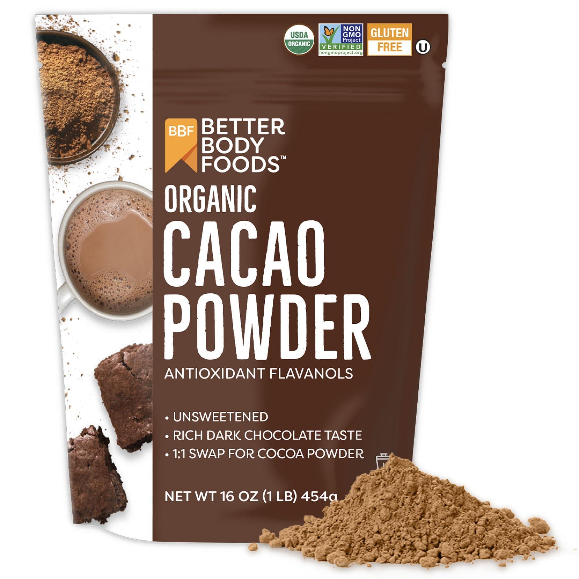 BetterBody Foods BetterBody Foods Organic Cacao Powder, Rich Chocolate Flavor, Non-GMO, Gluten-Free, Cocoa, 16 ounce, 1 lb bag
