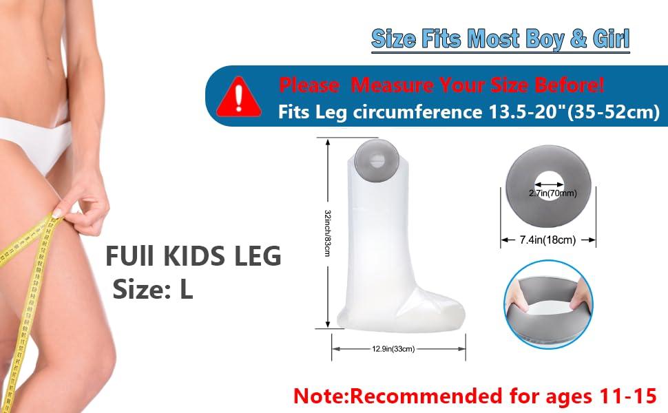 Divvsck Waterproof Full Leg Cast Cover for Shower Kids -Available in 3 Sizes | Leg Cast Shower Protector, Watertight Seal Cast Cover Leg for Knee Foot Ankle, No Mark on Skin Reusable(Recommended Age:11-15)