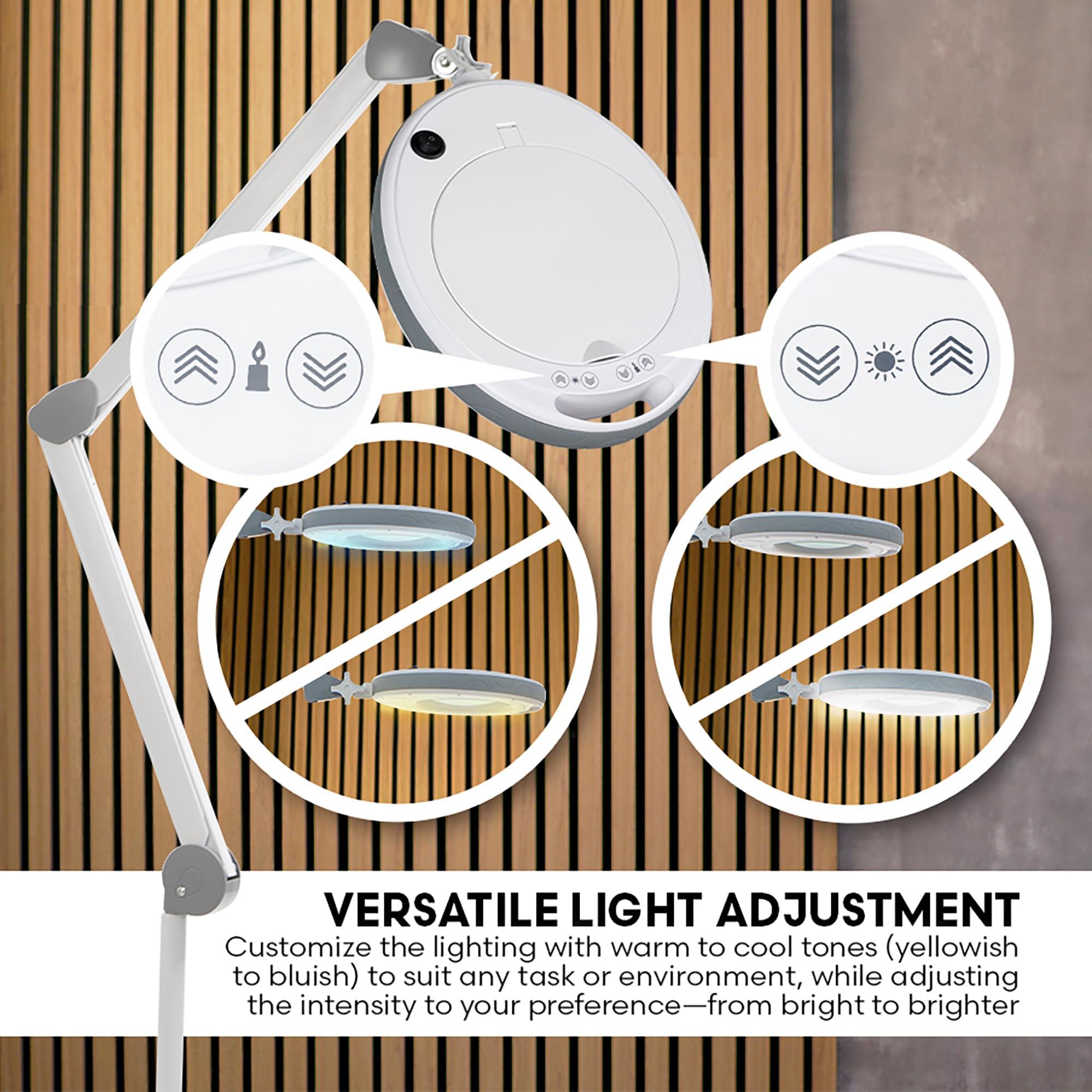 SKINACT Pro Series Moda LED (5X Diopter) Magnifying Lamp with Large Glass 5.5" Width and Touch Control Brightening Adjustment System