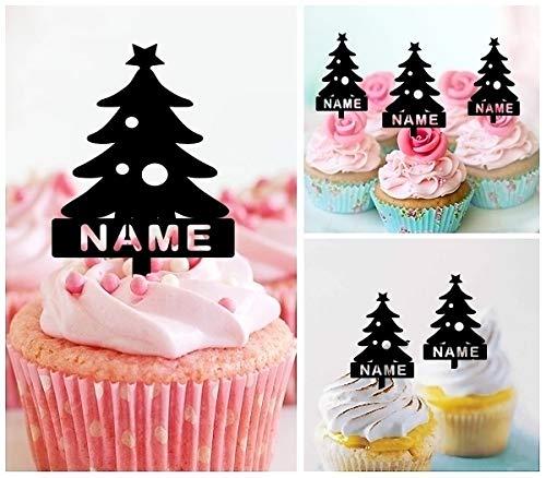 jjphonecase TA0973 Xmas Tree Silhouette Party Wedding Birthday Acrylic Cupcake Toppers Decor 10 pcs with Personalized Your Name