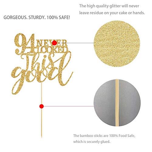 MAGJUCHE Gold Glitter 94 Never Looked This Good Cake Topper, Women Gold Happy 94th Birthday Cake Topper, Birthday Party Decorations, Supplies