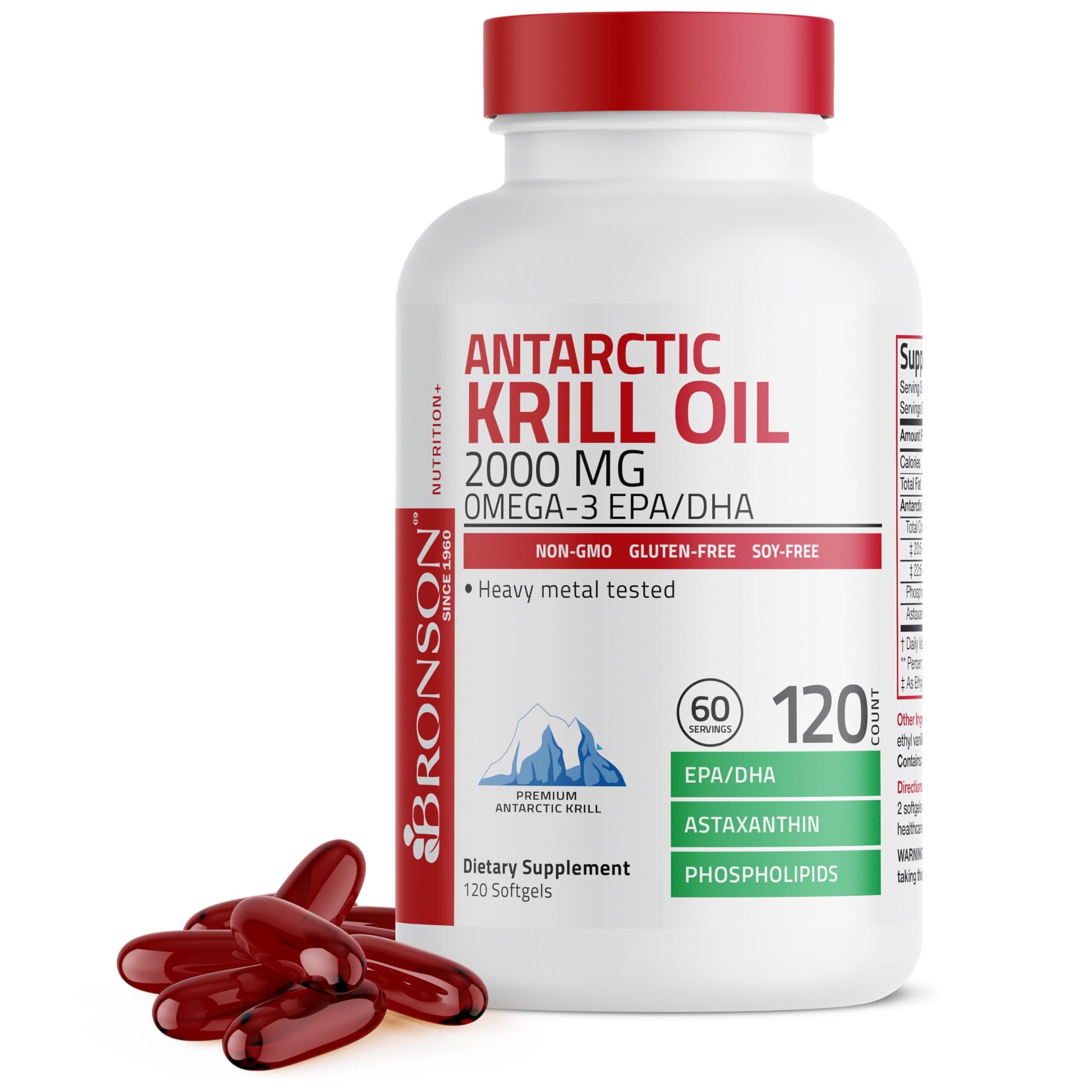 Bronson Bronson Antarctic Krill Oil 2000 mg with Omega-3s EPA, DHA, Astaxanthin and Phospholipids 120 Softgels (60 Servings)