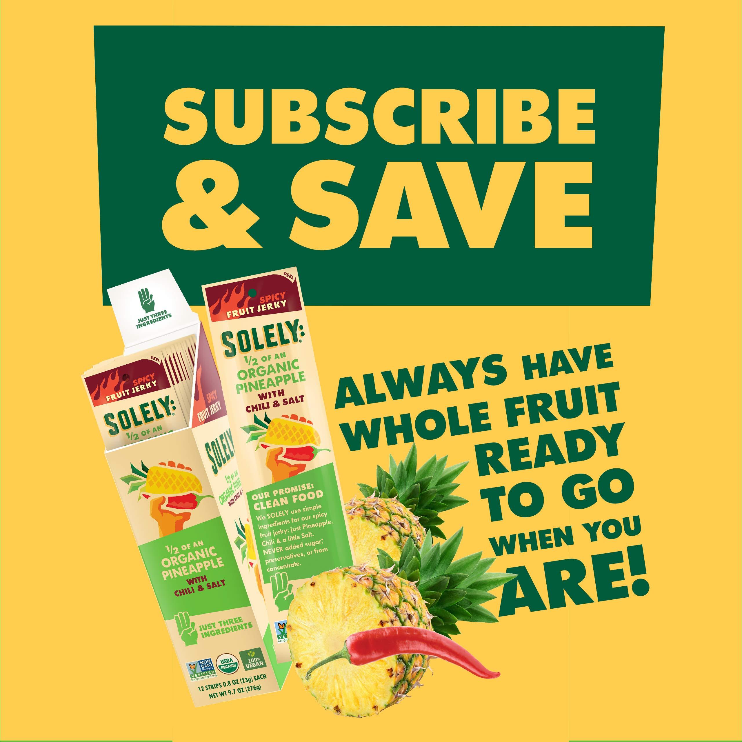 SOLELY SOLELY - Organic Spicy Pineapple Chili and Salt Fruit Jerky - 12 Individually Wrapped Fruit Strips - Fruit Leather Made from Dried Fruit - Healthy Snacks for Adults & Kids - Vegan Snacks - 0.8oz (23g)