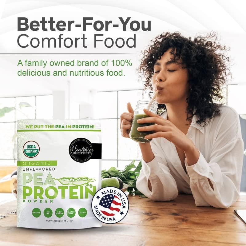 Healthier Comforts Healthier Comforts Pea Vegan Protein Powder w/Low Sodium | 100% Plant Based Protein Powder | Kosher, Gluten Free, Non-GMO, Keto Friendly, Organic Protein Powder | Unflavored Protein Powder 16oz