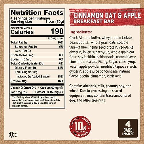 Kodiak Cakes Kodiak Soft Baked Sandwich Breakfast Bar, Cinnamon Oat & Apple, High Protein, 100% Whole Grains, 1 box with 4 bars each (4 bars total)