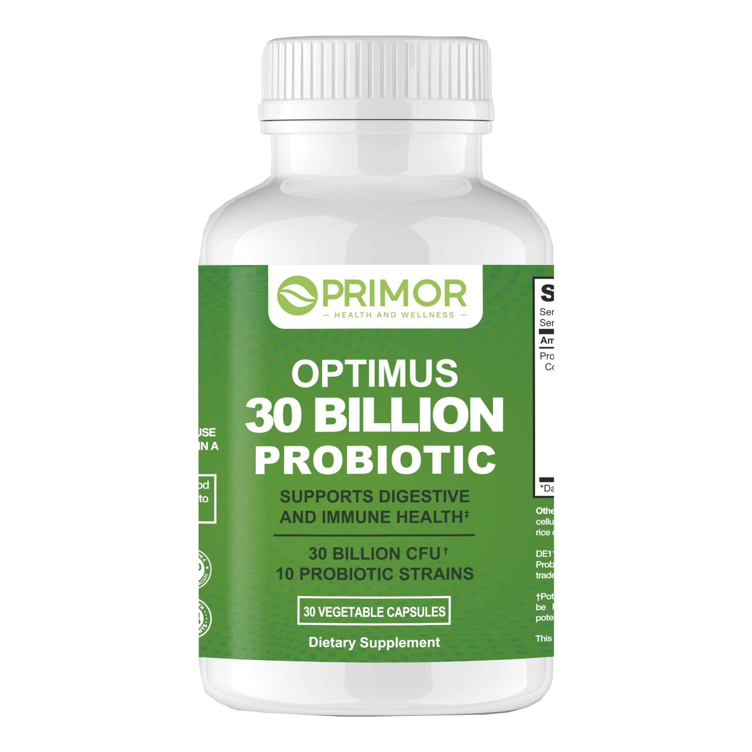 Primor Health and Wellness Optimus Weight 30 Billion Probiotics 10 Strains | Vegan, NON-GMO | Healthy Gut - Supports Digestive Occasional Constipation, Diarrhea, Gas & Bloating. For Women & Men | 30 Count