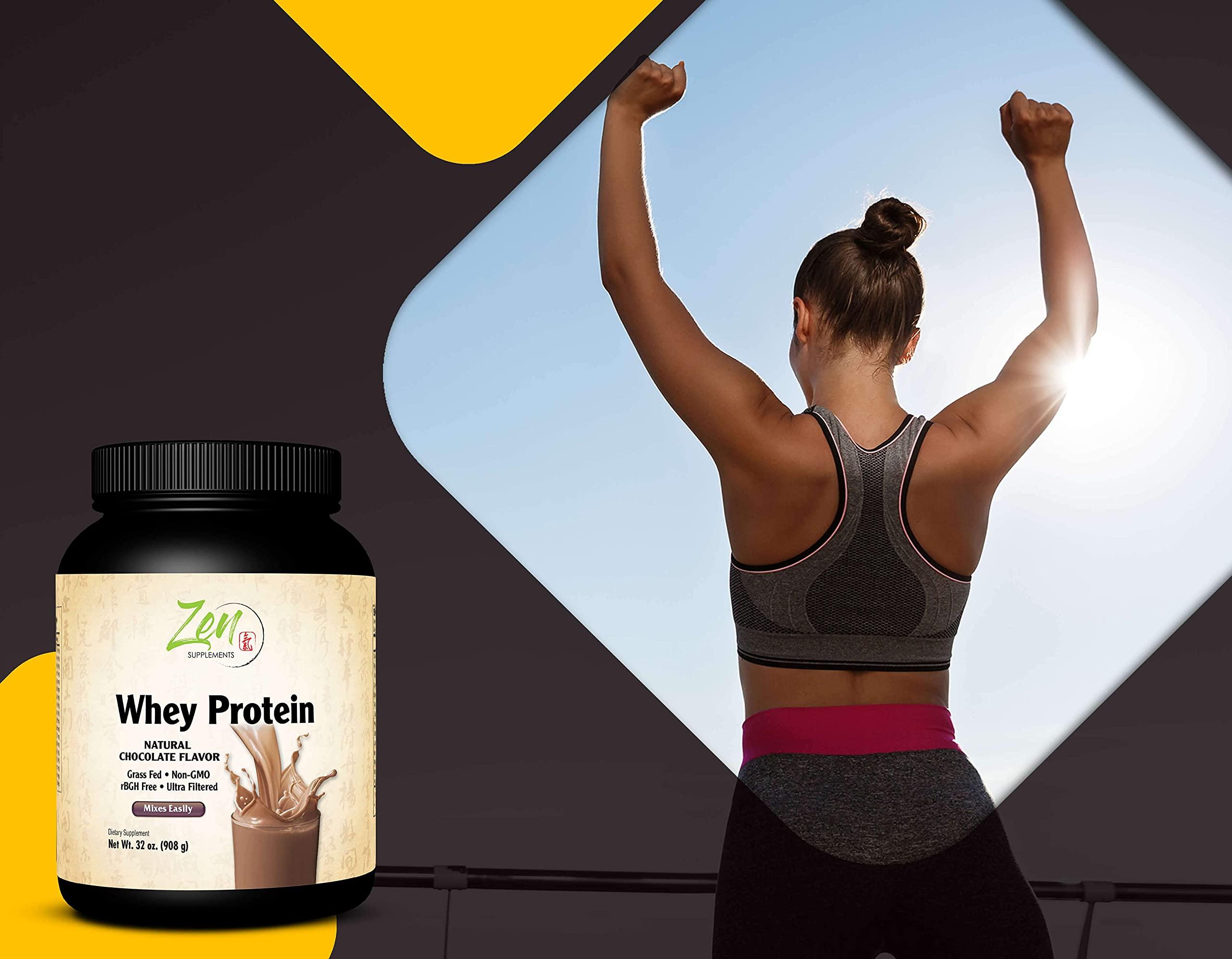 Zen Supplements Zen Supplements - Organic Grass Fed Whey Protein 19g Per Serving Keto Friendly - Chocolate 32 Oz-Powder