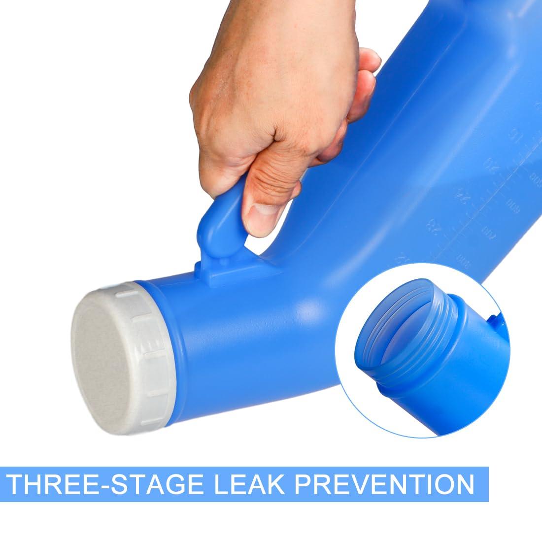 LAOJU Male Urinals Urine Bottle for Men Portable Travel Pee Bottles Spill Proof Urinary Chamber with Screw-on-Lid Plastic Bedside Urinals for Men, 1L