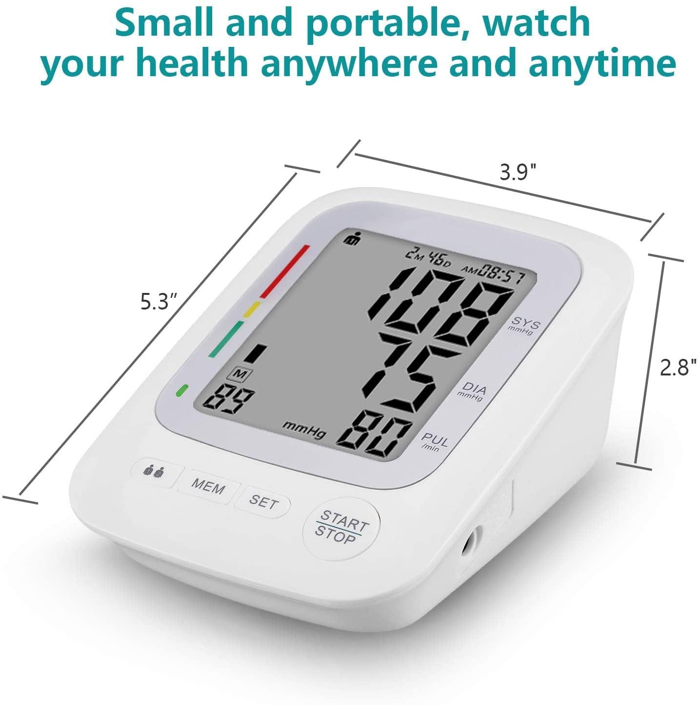TDMOON Electronic Blood Pressure Monitor, Upper Arm Automatic Digital BP Monitor Large Cuff 8.66-16.5\", 2 Users 180 Memory Large Display, Irregular Heart Rate Indication, with DC Adapter for Home Use