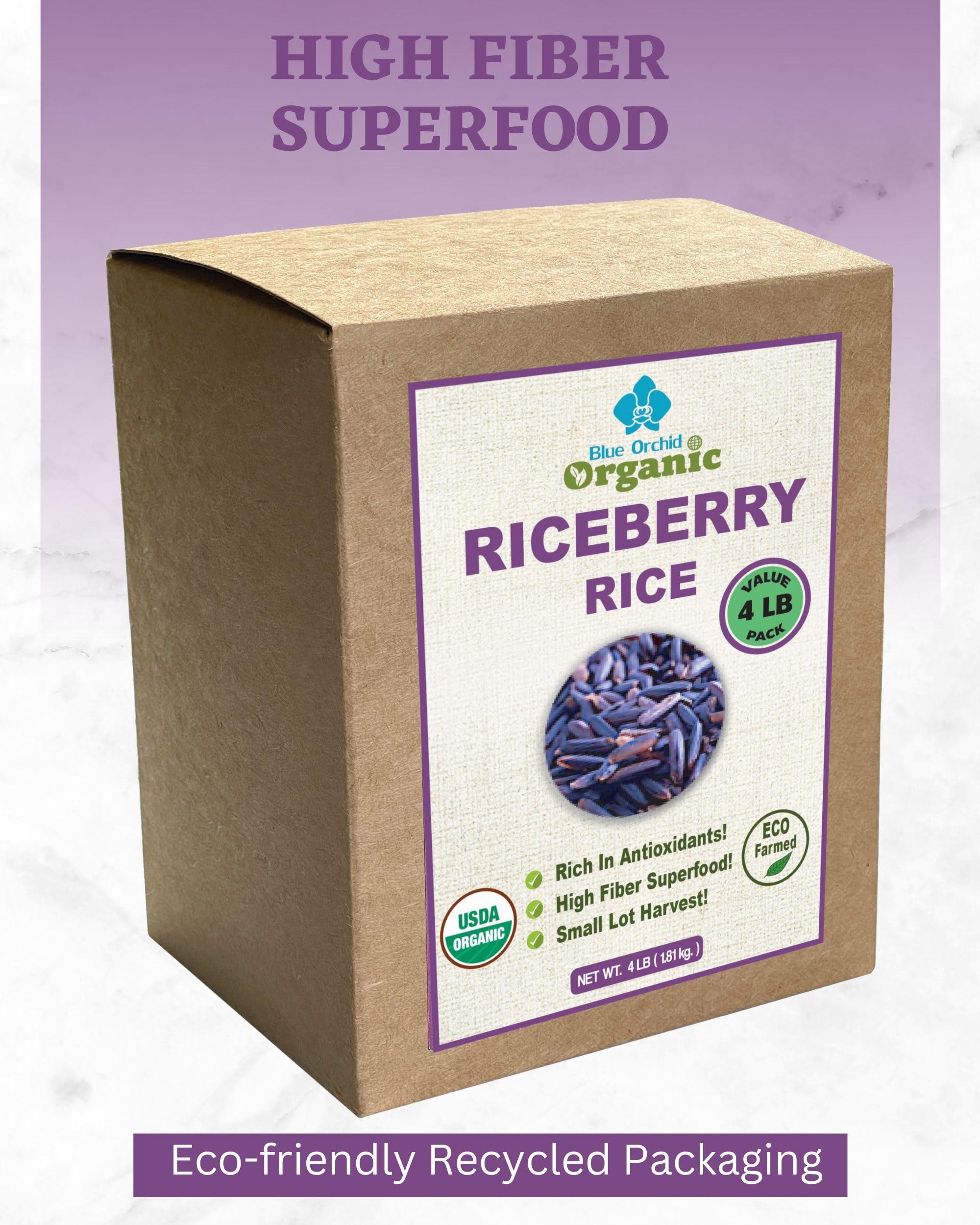 Blue Orchid Organic Organic Riceberry Rice - Purple Thai Black Jasmine Rice - USDA Certified - Premium Freshness - Small Lot Harvest Direct from our Farm to your Table - 4 LB