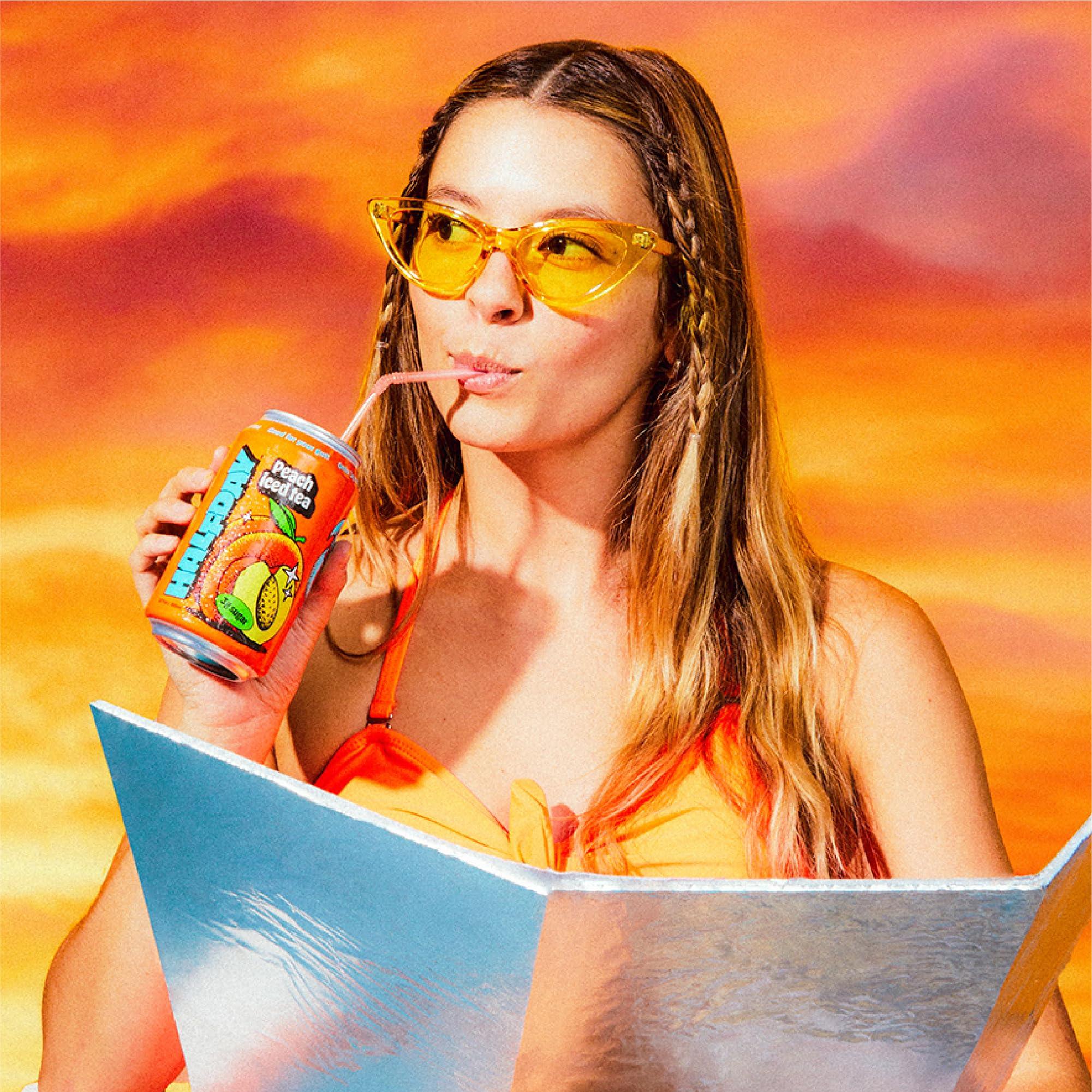 Halfday HALFDAY Prebiotic Peach Iced Tea Cans, Supports Digestive & Gut Health, 8g Plant Fiber & Prebiotics, Low Sugar, 30 Calories, Organic Tea, Natural Caffiene, Gluten Free, Keto, 12 fl oz (12 pack)