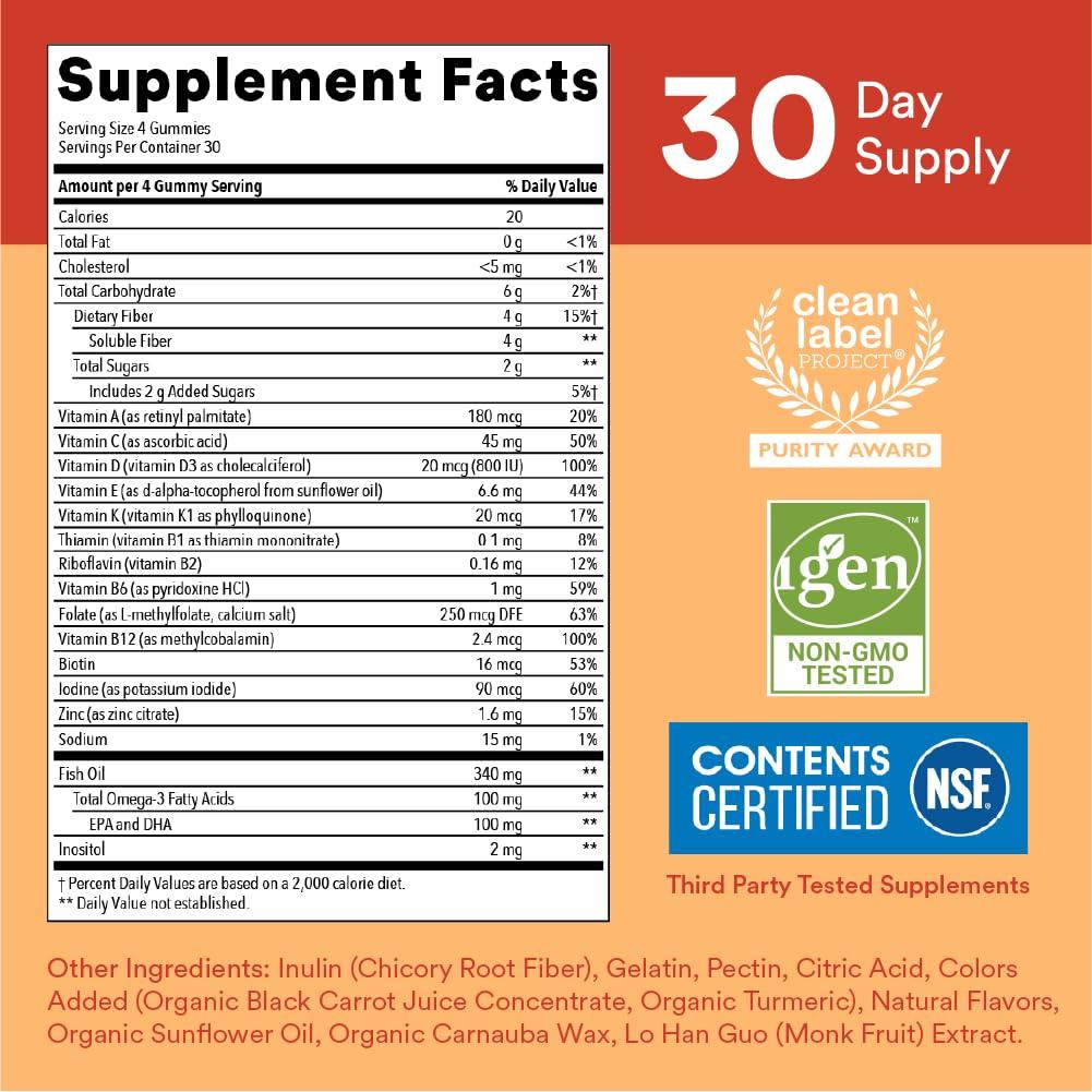 SmartyPants SmartyPants Teen Girl Multivitamin Gummies: Omega 3 Fish Oil (EPA/DHA), Vitamin D3, C, Vitamin B12 & Kids Multivitamin Gummies and Fiber Supplement: Omega 3 Fish Oil (EPA/DHA)