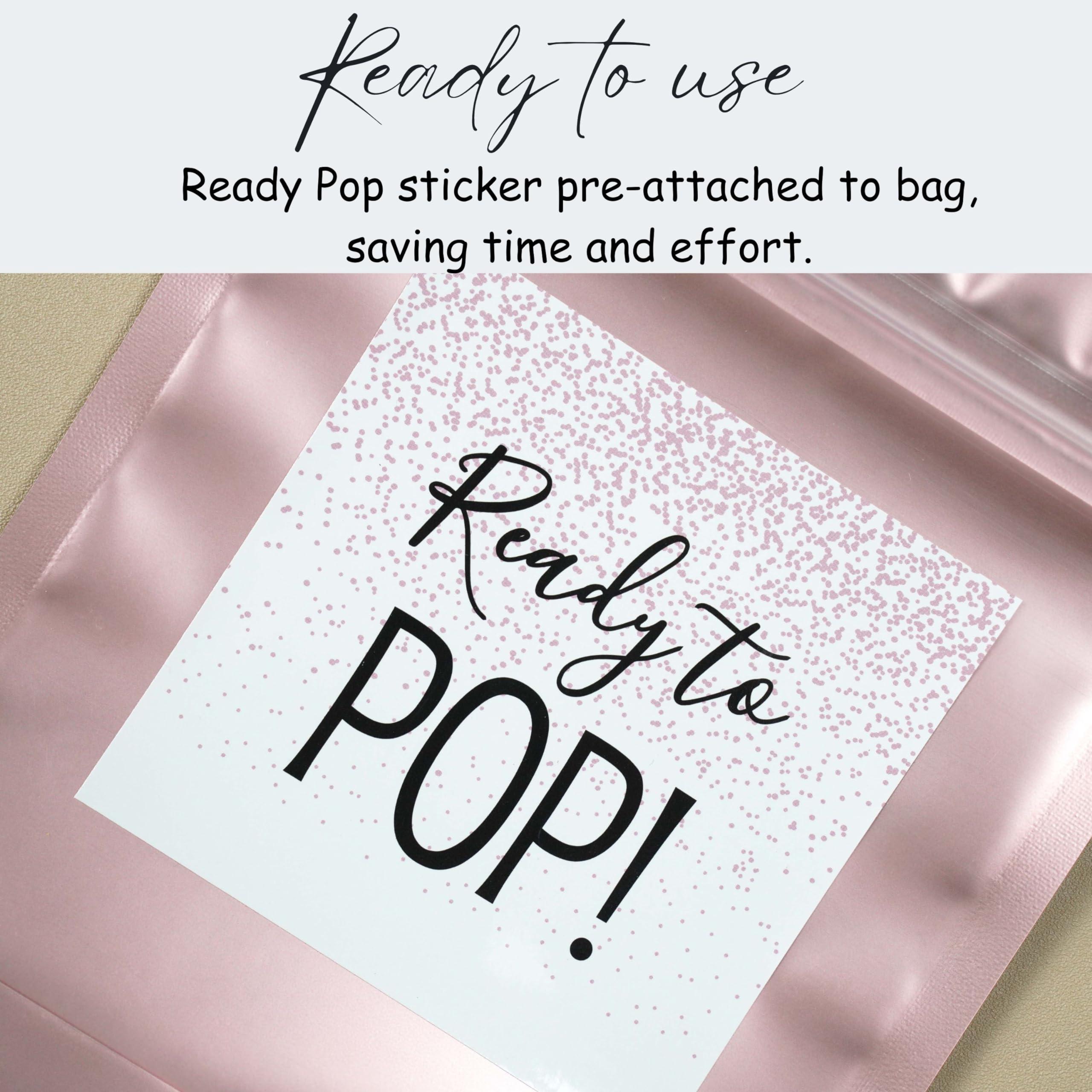 Puremigo 50 Pack Luxury Ready Pop Popcorn Bags Baby Shower, Pink Popcorn Bags, Stand up Zip Pouches Treat Bags, Popcorn Baby Shower Favors, 5.5 x 7.7 x 3.2inch