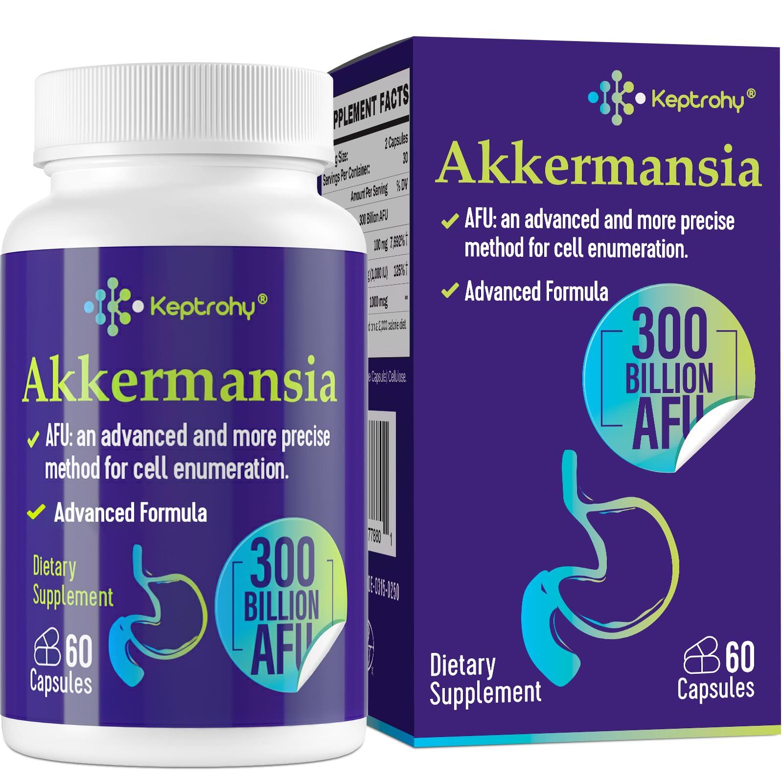 Keptrohy GLP-1 Supplement - 300 Billion AFU Akkermansia Probiotic for Women & Men, Akkermansia Muciniphila for GLP-1 Production, Digestive, Gut, Immune Health, Enhances Gut Digestive Lining function, 60 Count