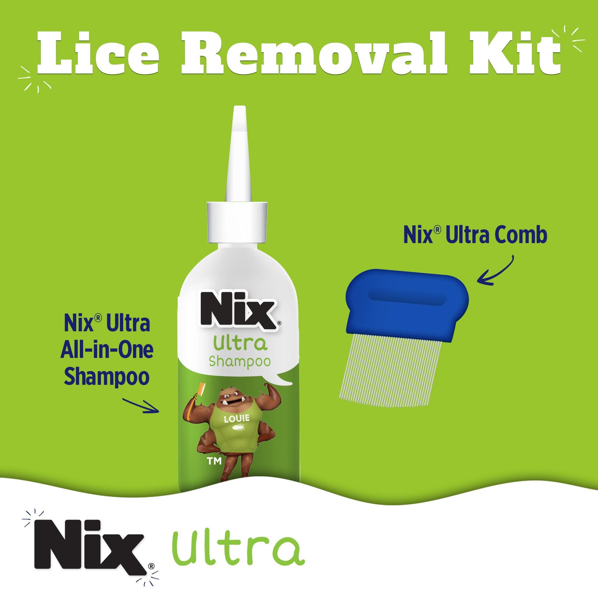 Nix Nix Ultra Superlice Treatment, All-in-One Shampoo, 4 Fl Oz & Lice Removal Comb