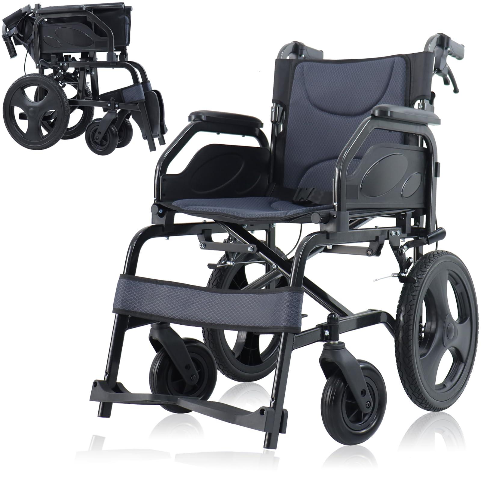 urge medical Lightweight Wheelchair Aluminum Alloy with Handbrakes, Silla de Ruedas for Adults, Durable Square Tube and Flip Up Armrest