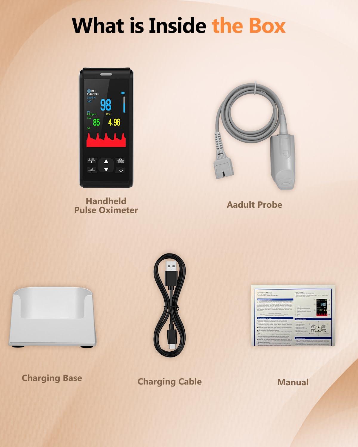 HealthTree Pulse Oximeter Rechargeable Fingertip Pulse Oximeter, Handheld Pulse Oximeter, HealthTree Finger Blood Oxygen Saturation Monitor with SpO2 & Pulse Rate, Portable Oxygen Meter Finger for Adults