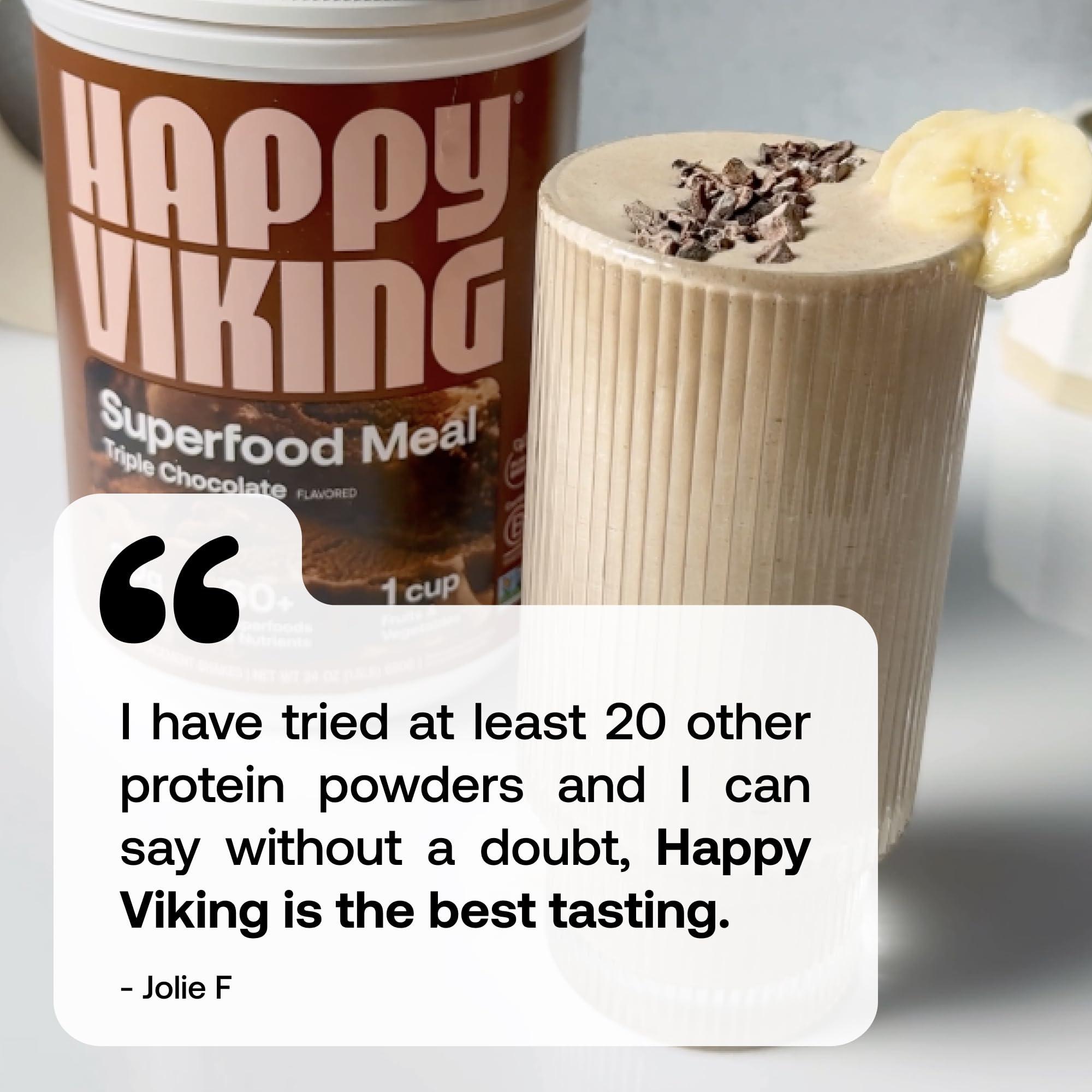 Happy Viking Happy Viking Triple Chocolate Protein + Superfoods Powder, Created by Venus Williams, 20G Protein, Low Carb, Keto, Vegan, Gluten-Free, Non-GMO, Complete Meal Replacement, 1 Canister (24 oz.)