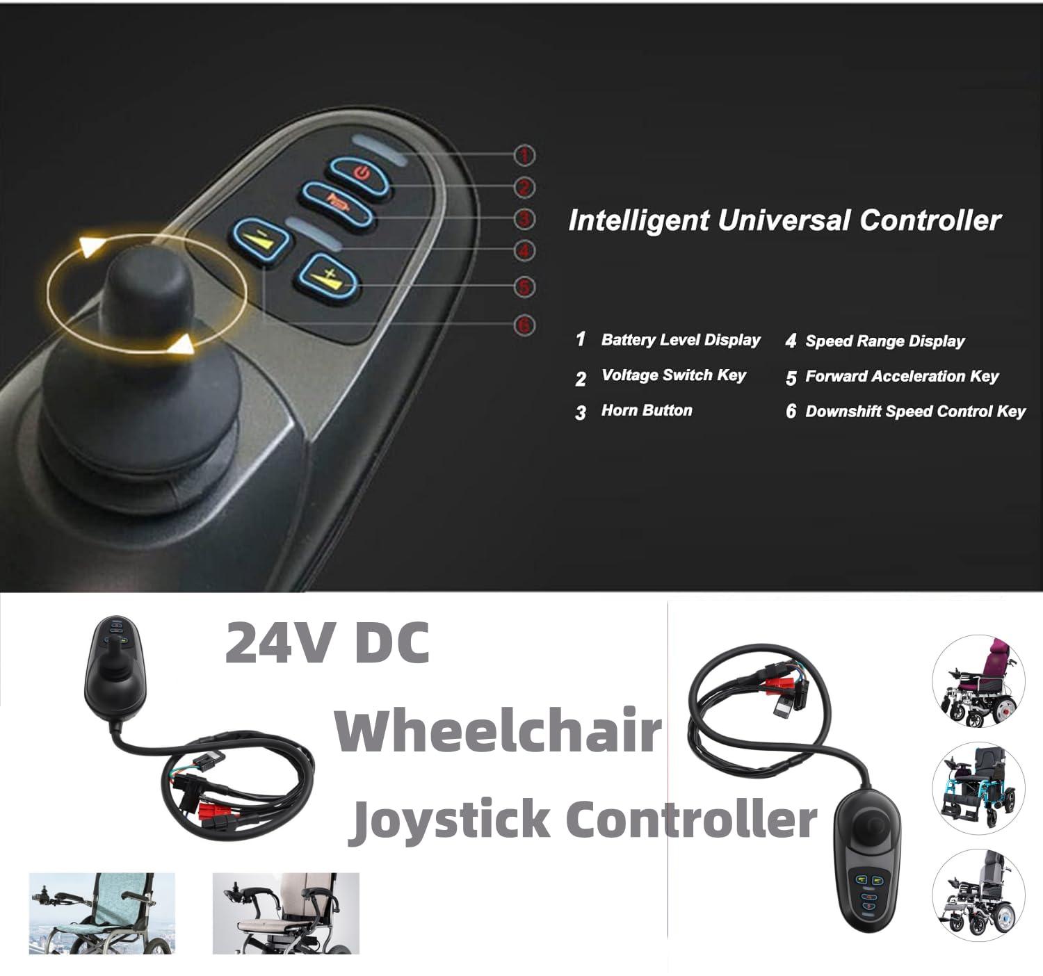 MaldHau Wheelchair Joystick Controller, 24V DC Electric Wheelchair Joystick Controller with Remote Control Brush Motor, 4 Keys Universal Electric Wheelchairs Mobility Accessory