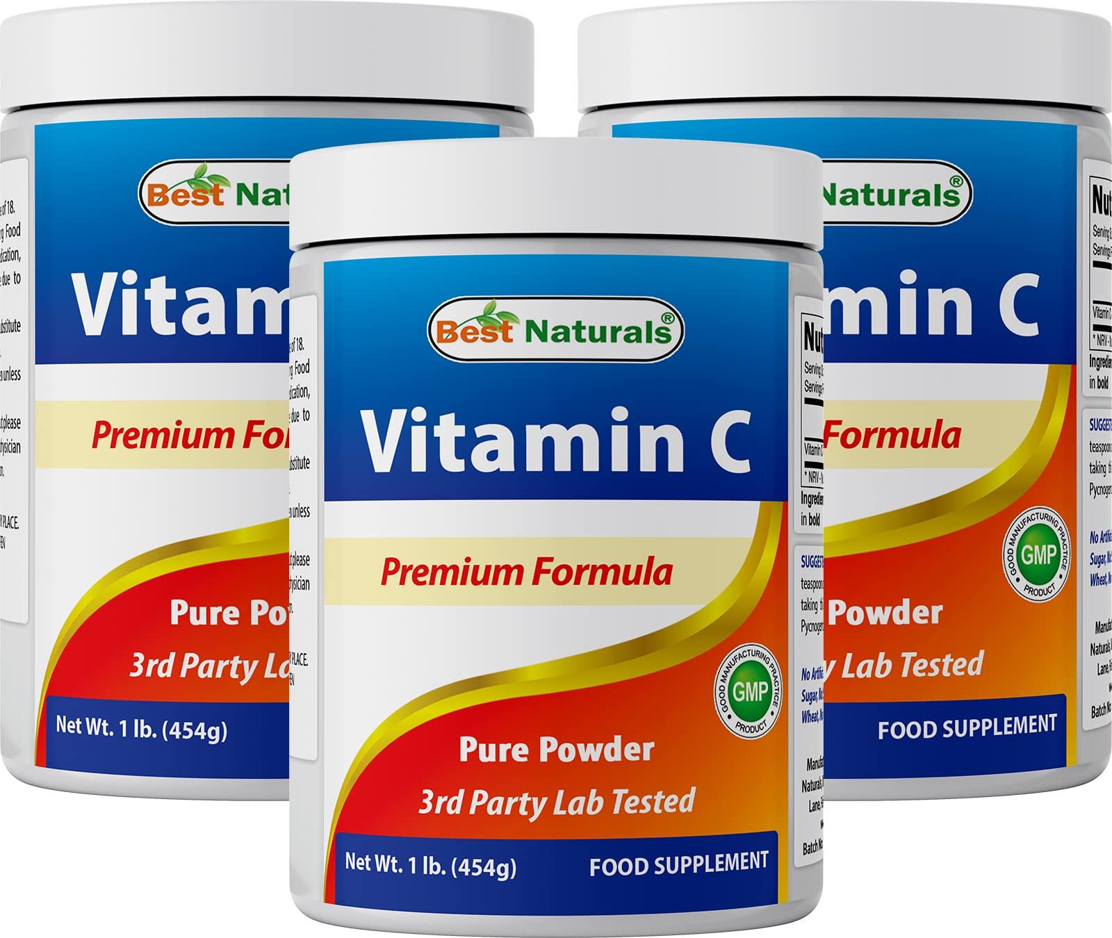 Best Naturals Best Naturals 100% Pure Vitamin C Powder Non-GMO 1 lb (454 Grams) Powder (Also Called Ascorbic Acid) (1 LB (Pack of 3))