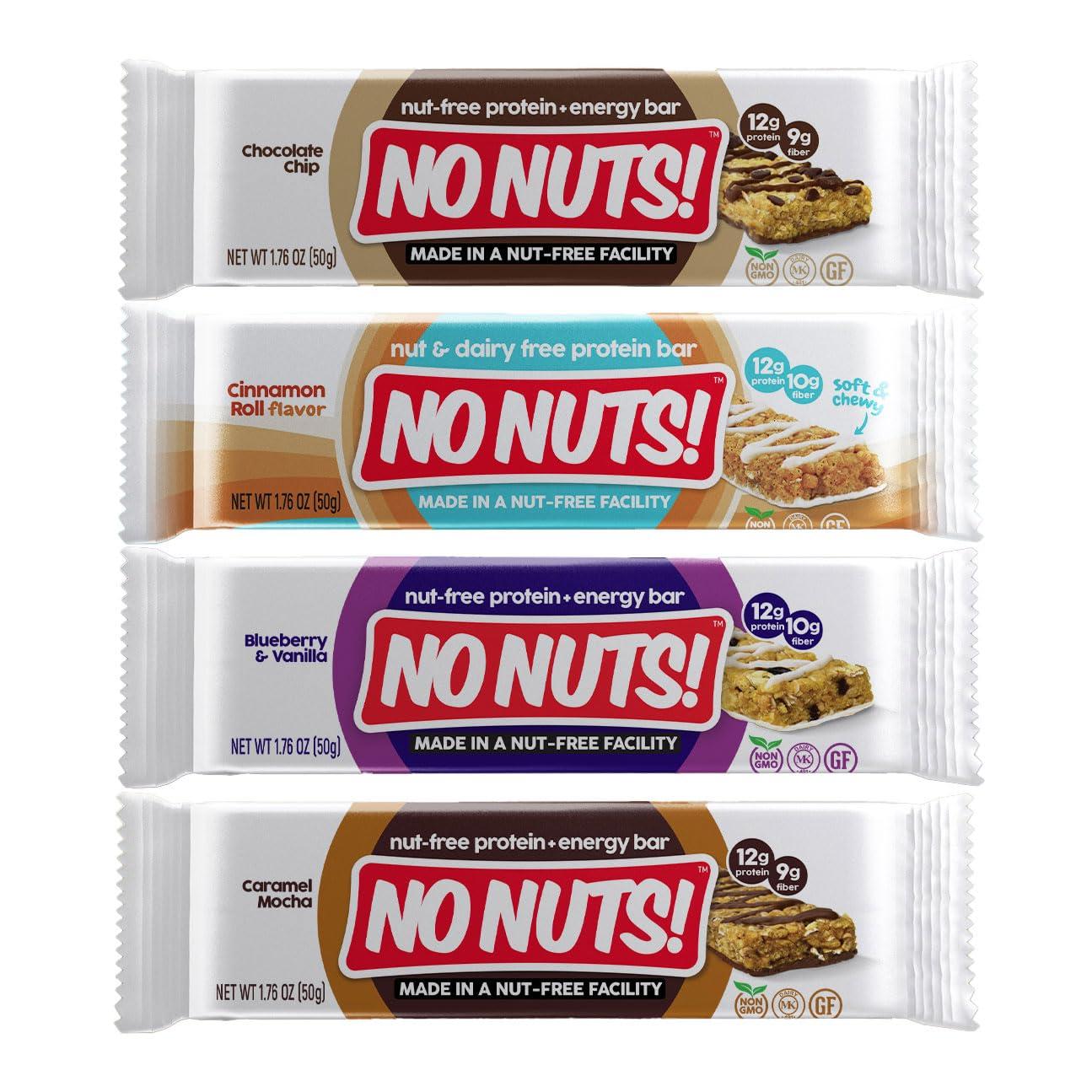 No Nuts! No Nuts! Protein Bars Energy Bars - 100% Nut Free Dairy Free Vegan Protein Bars, Vegan Protein Bars Variety Pack of 4 Sampler, Organic, Kosher, Egg-Free, Non-Gmo & Dairy Free Protein Bars