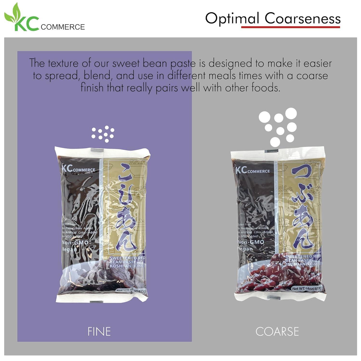 KC Commerce Sweetened Red Bean Paste - Adzuki Beans, Japanese Mochi Rice Cake Sweets Anko, Mashed TSUBUAN, VEGAN & GLUTEN-FREE, NO PRESERVATIVE, NO-MSG, NON-GMO, 14.11oz (Pack of 3 (Coarse))