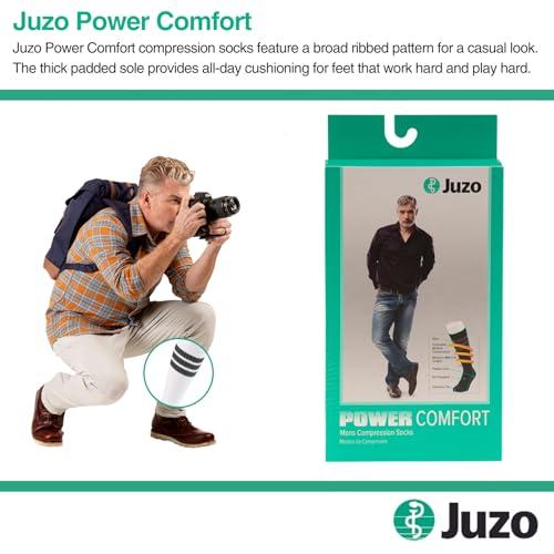 Juzo Juzo Power Comfort 15-20 mmHg Compression Stockings, Ribbed Texture, Knee High, Closed Toe | Compression Socks for Tired, Aching or Swollen Legs, Mild Varicosities | Retro White, Large