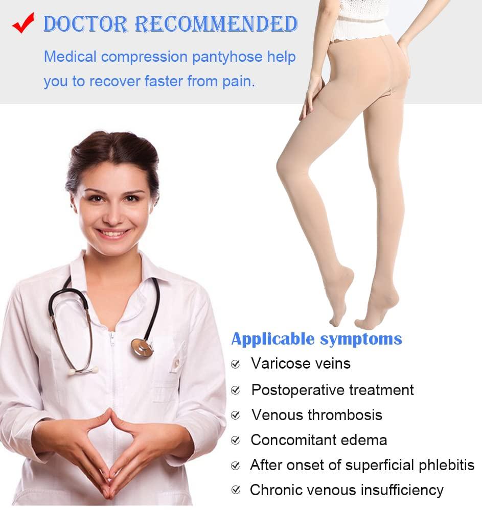 GLEMOSSLY GLEMOSSLY Medical Compression Pantyhose For Women & Men,20-30 mmHg Graduated Support Hose Tights,Closed Toe Waist High Compression Stockings For Swelling Edema Varicose Vein XX-Large